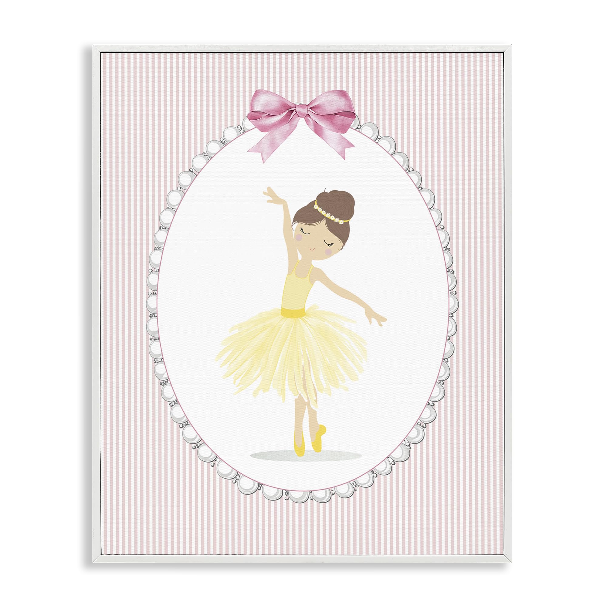 Stupell Industries Coastal White (Textured) Anime Ballet Dancer Stripes, 24 X 30 Inch Framed Giclée Print