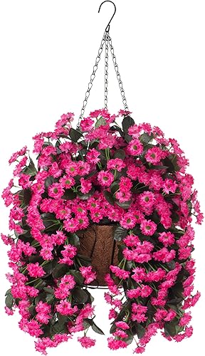 Cestas colgantes de flores artificiales para decoración interior al aire libre, margaritas artificiales, arbustos, plantas con cestas para el hogar,
