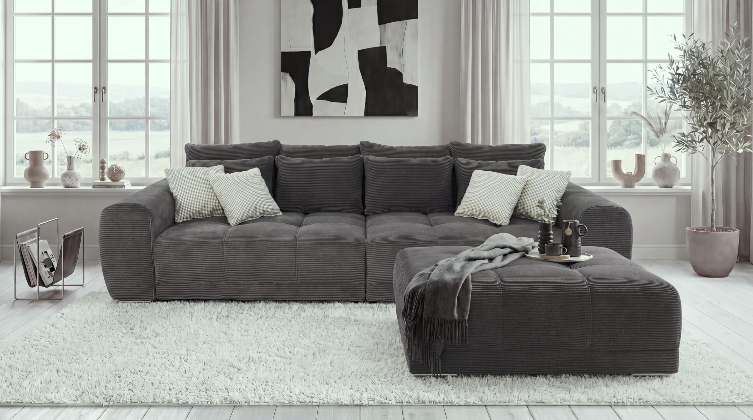 luma-Home 15171/ Big-Sofa XXL Lounge Couch, Cord-Bezug Dunkelgrau