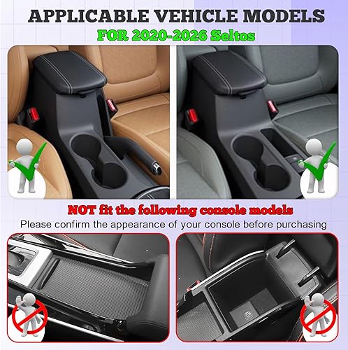 Vista 2 de RUNROAD Bandeja organizadora de consola central compatible con accesorios Kia Seltos 2020 2021 2022 2022 2023 2024 2025 2026, bandeja de inserción