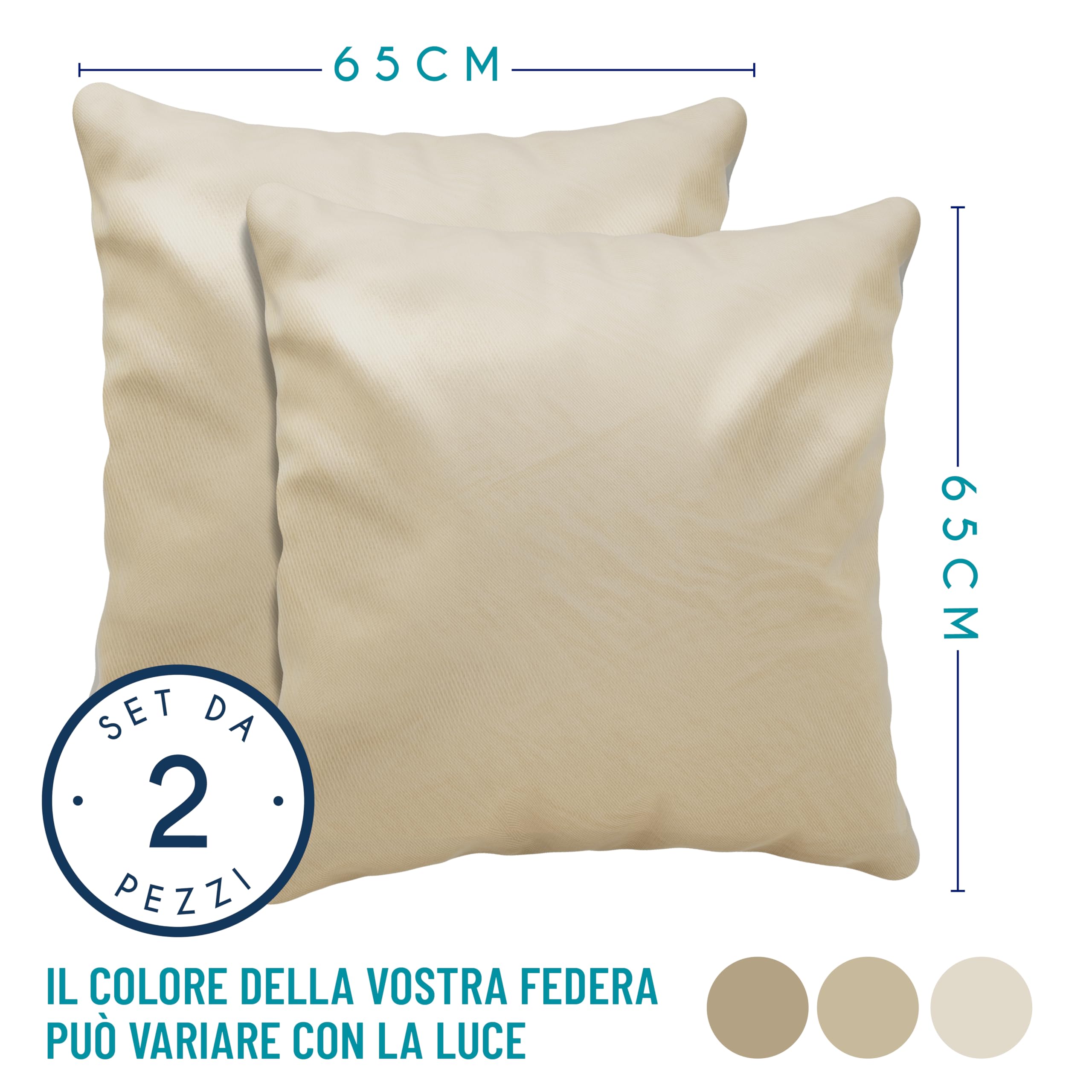 Dreamzie Federa Cuscino (Set di 2) - Beige Cotone - Per i Cuscini 65 x 65 cm - 100% Jersey di Cotone - Federa da Cuscino - Copri Cuscino per Letto - Fodera Protezione per Cuscino
