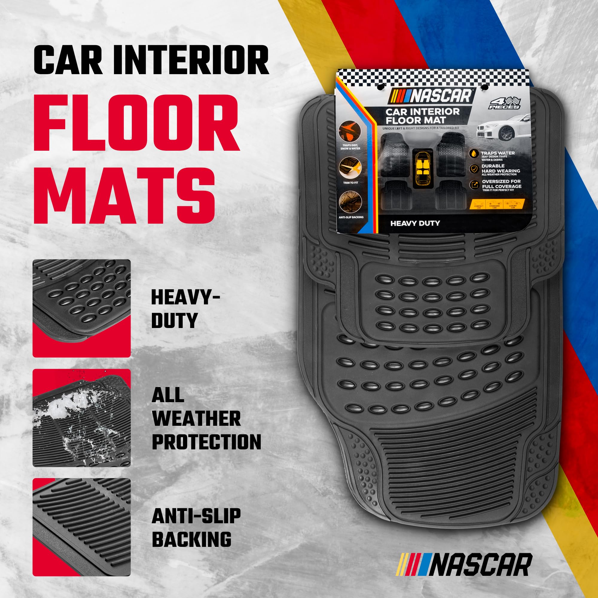 NASCAR Premium Car Floor Mats - 4-Piece Set Heavy Duty All-Weather Rubber Universal Trim-to-Fit for Cars Trucks SUVs — view 2