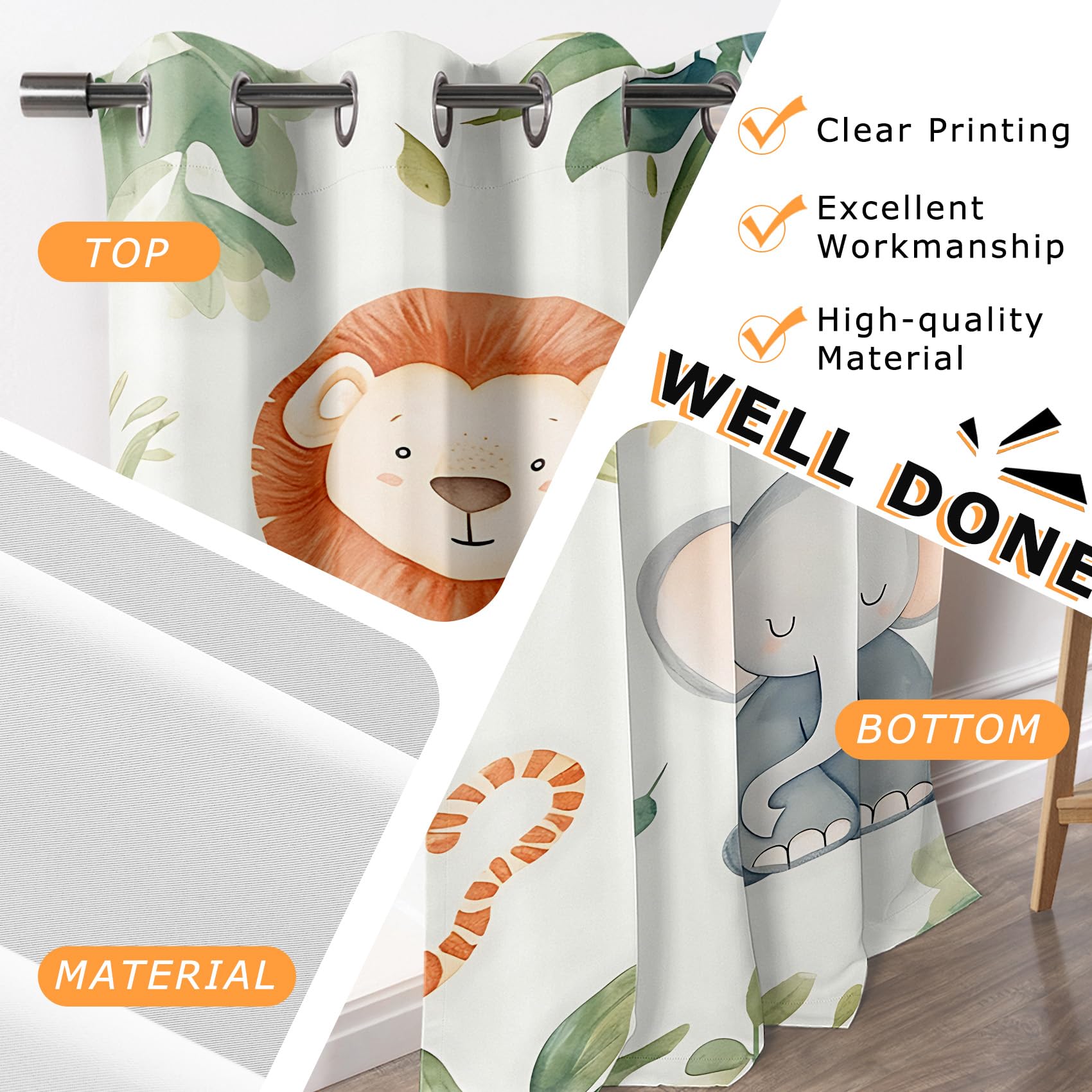 Generisch Vorhänge Safari - Süße Cartoon Zootier Fenster Gardinen mit Ösen, Vorhang Blickdicht Verdunklungsvorhänge Thermovorhang für Wohnzimmer Schlafzimmer Deko 2er Set, H 200 x B 140 cm C#-7