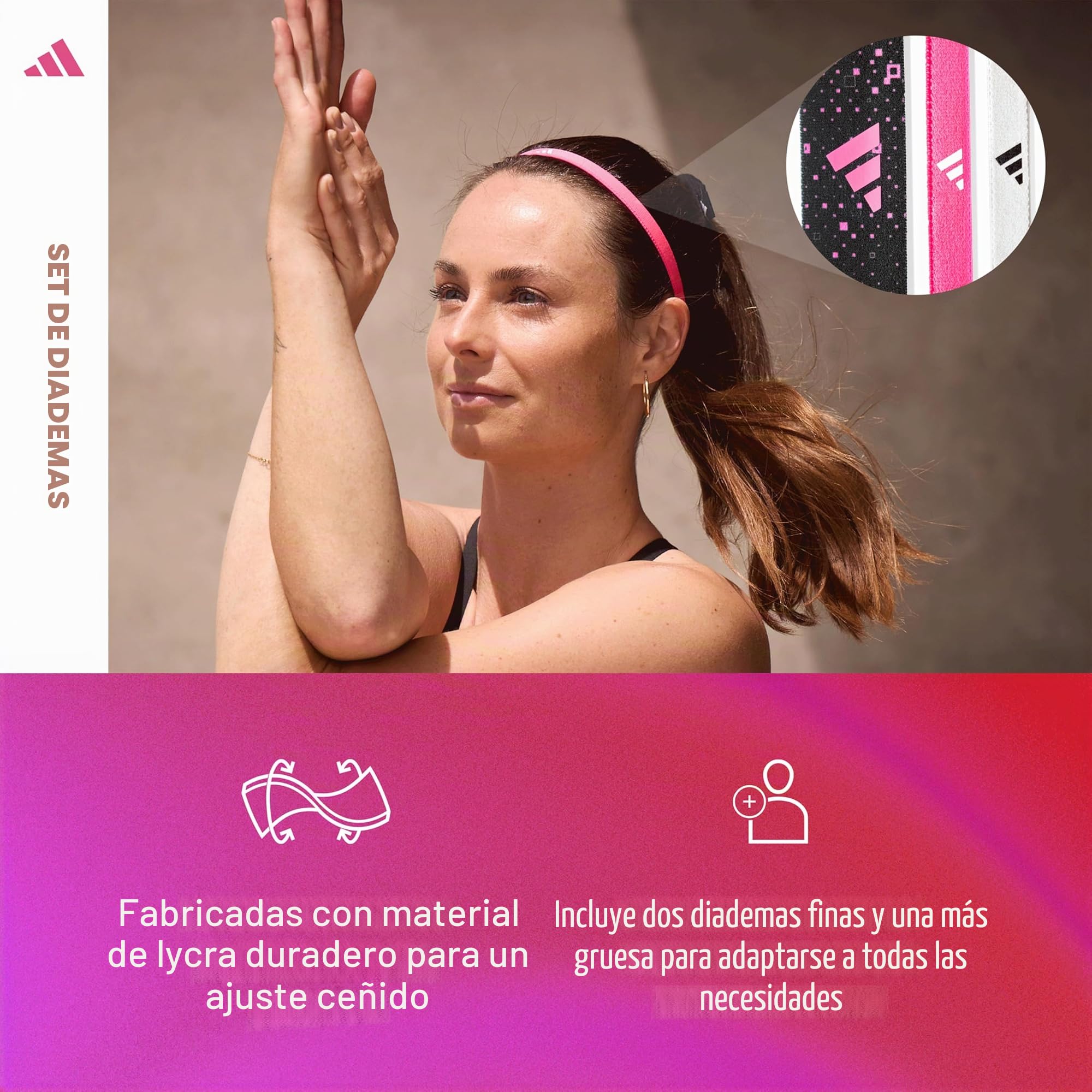 adidas Bandas para el Pelo (Graphic) – Rosa Lucid, Blanco, Negro