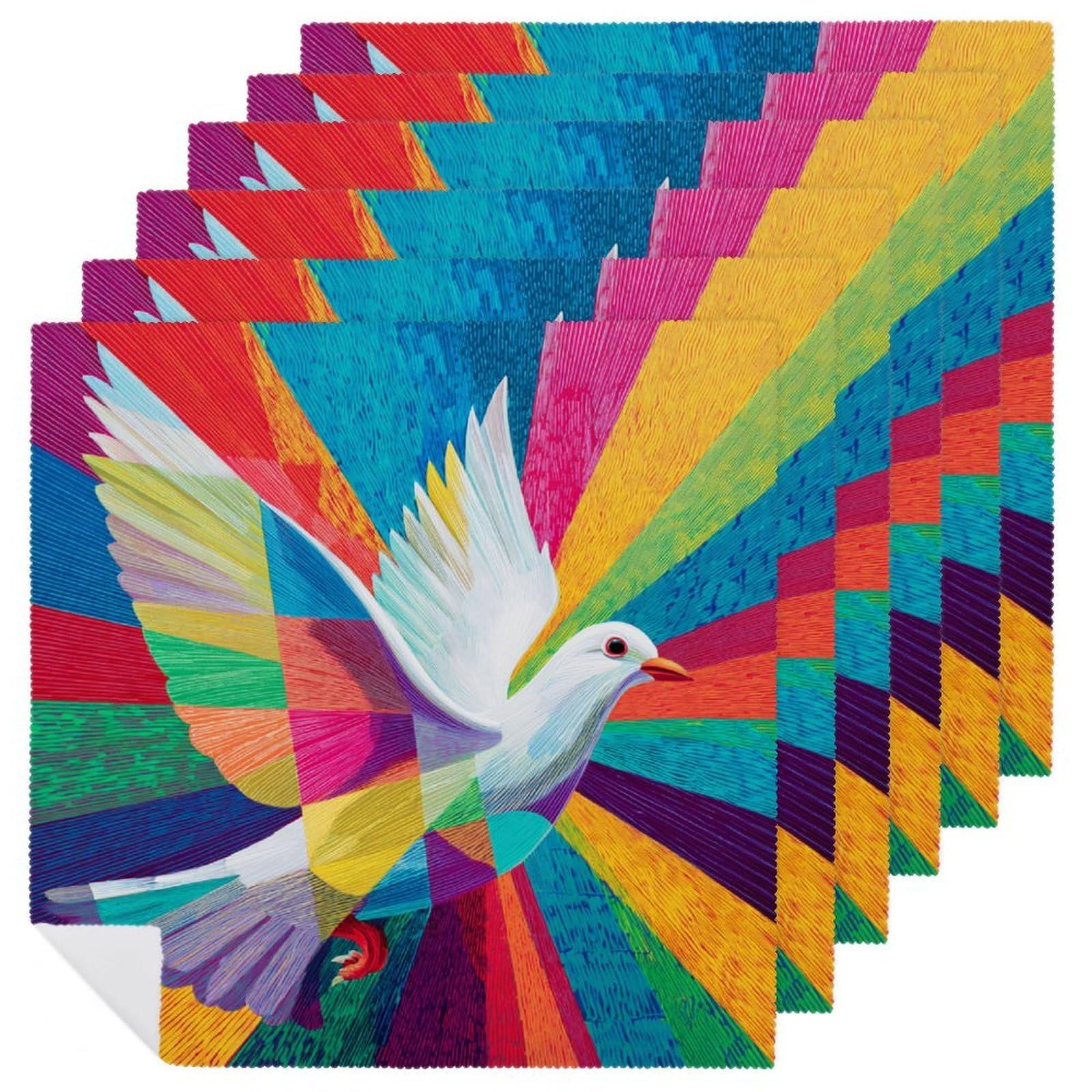 White Dove Holy Spirit Bright Colorful Modern Cloth Napkins Set of 6, Square Premium Reusable Washable Polyester Table Linen Napkin for Dinner Party