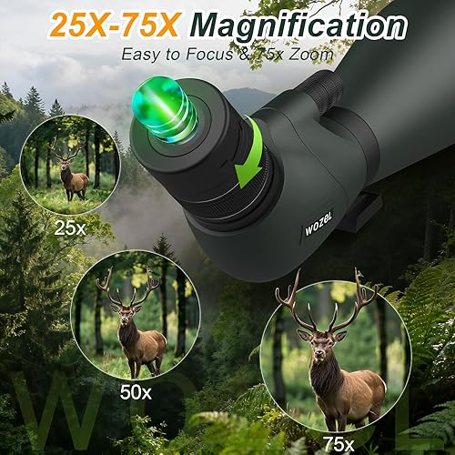 Miniatura 9 de Alcance de detección de 25-75 x 80/100 para disparar al objetivo, visor HD con bolsa de transporte, alcance impermeable BAK4 para observación