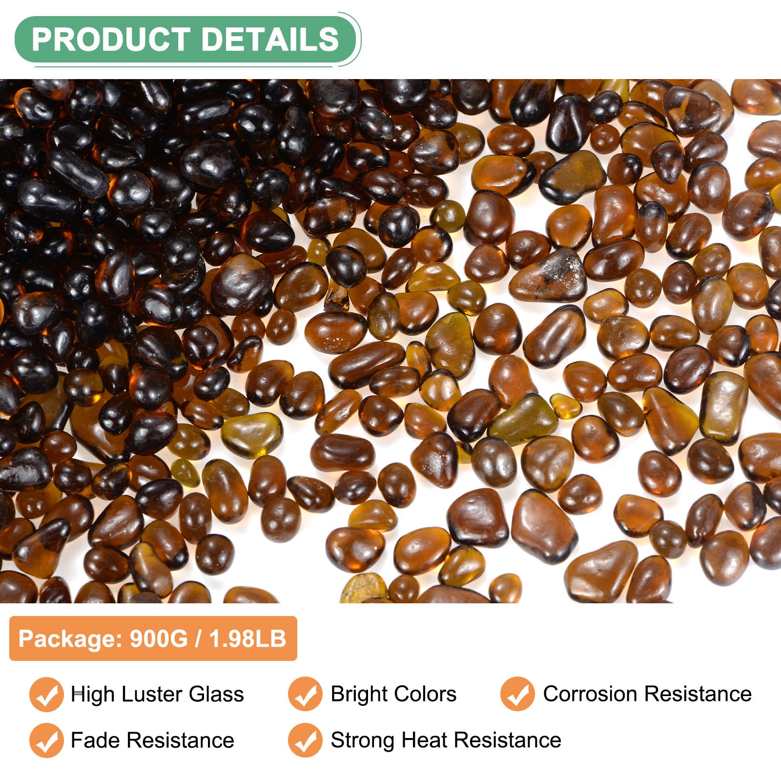 M METERXITY High Luster Round Fire Glass Beads, Glass Gems, Glass Pebbles - Image 2