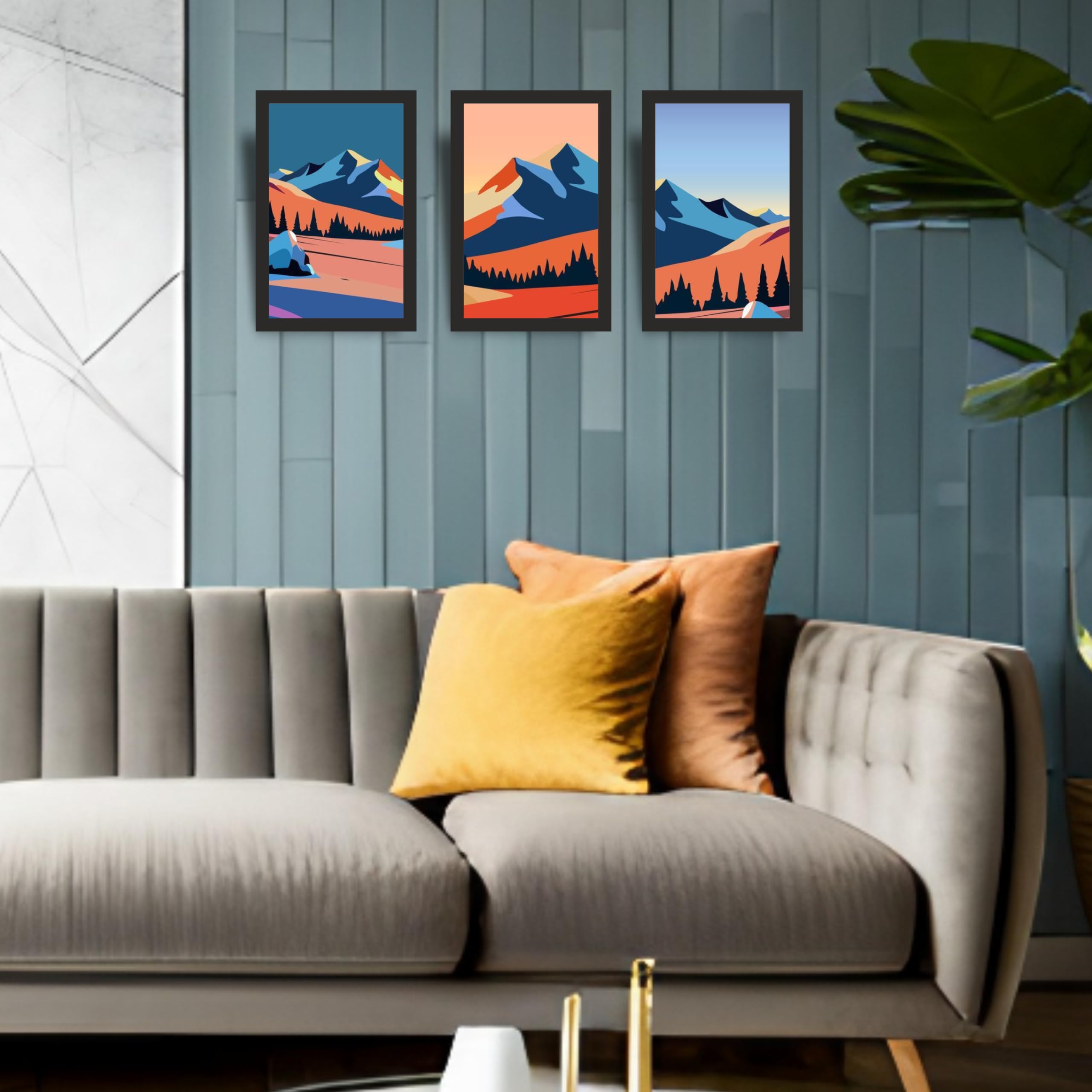 Vibrant Mountain Landscape Wall Art Set of 3 Frames