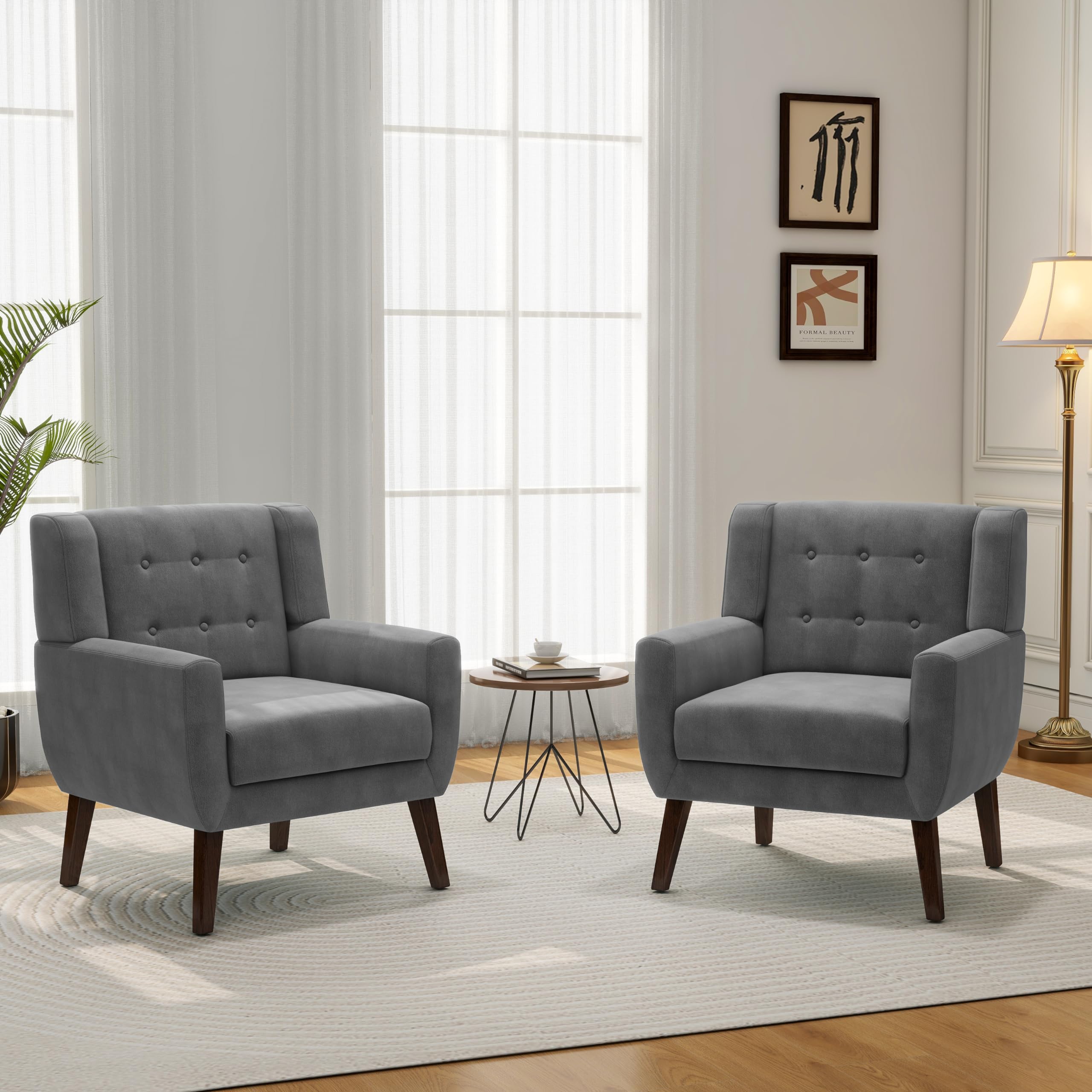 DREAMSIDEA Velvet Grey Mid-Century Accent Chair