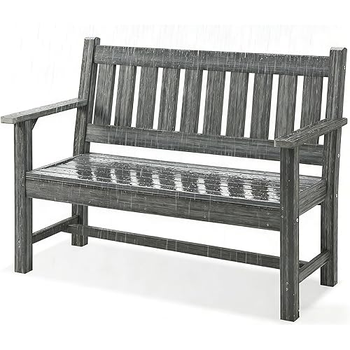 Outdoor Bench, 2-Person Garden Bench, Poly Lumber Patio Bench for Outdoors, Porch, and Park (Grey)