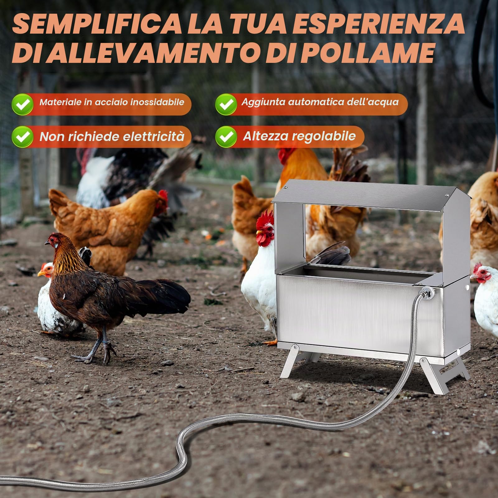 MUUALROUS 6L Abbeveratoio per Polli da Dispenser Automatico per Abbeveratoio per Pollame in Acciaio Inossidabile con Kit Valvola a Galleggiante e Alimentatore per Pollo per Gallina Anatra Oca Tacchi