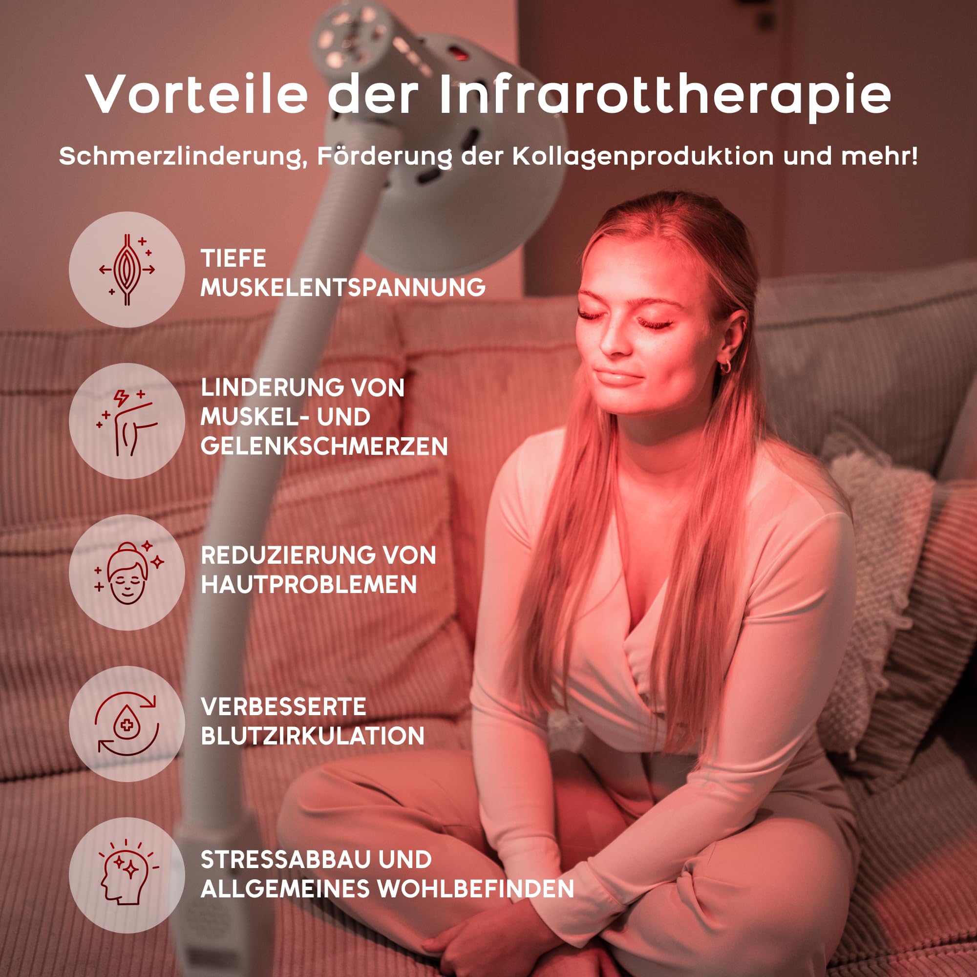 Infrarotlampe 300W – höhenverstellbar – mit Timer – Rotlichtlampe für Zuhause – Wellness & Hautpflege – Collagen Licht – Wärmelampe