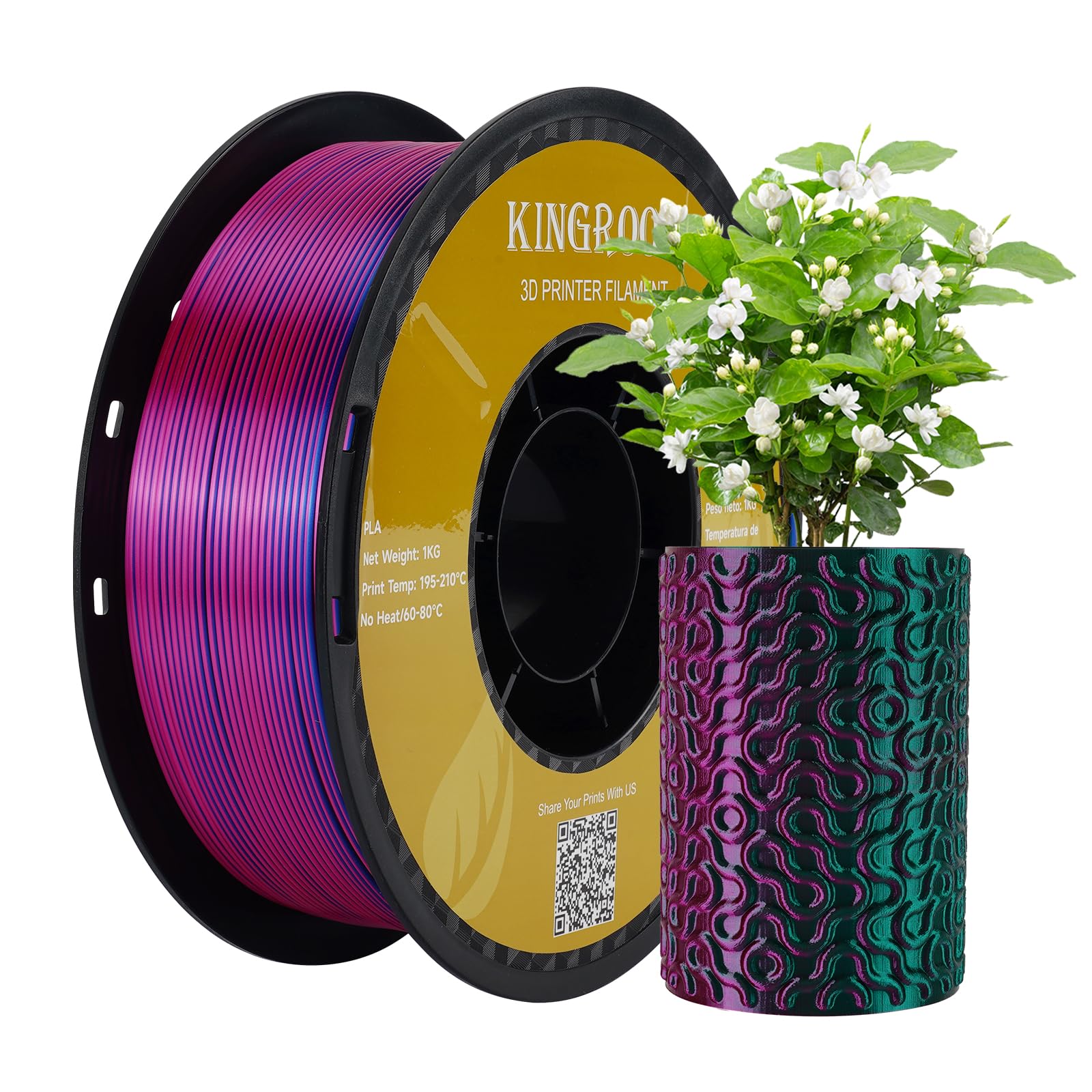Kingroon PLA 3D Printer Filament, Triple Color Silk PLA Filament, Dimensional Accuracy +/- 0.03 mm, 1 kg Spool(2.2lbs), 1.75 mm, Red Blue Green