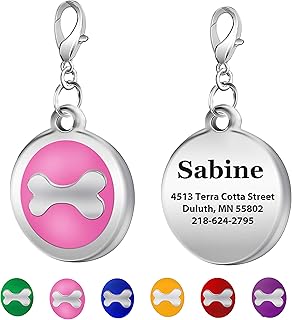 TedYoho Personalized Engraved Bone Pet ID Dog Tags with Round Shaped Colorful Laser Etched with Name on Rustless Stainless Steel (Pink)