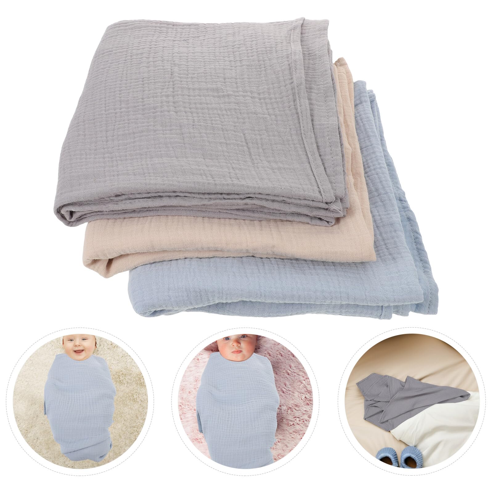 3piezas Manta Envolvente para Recién Nacidos Toallas de Baño para Bebes Mantas de Muselina para Guardería Conjunto de Pañales para Recién Nacido para Uso Diario