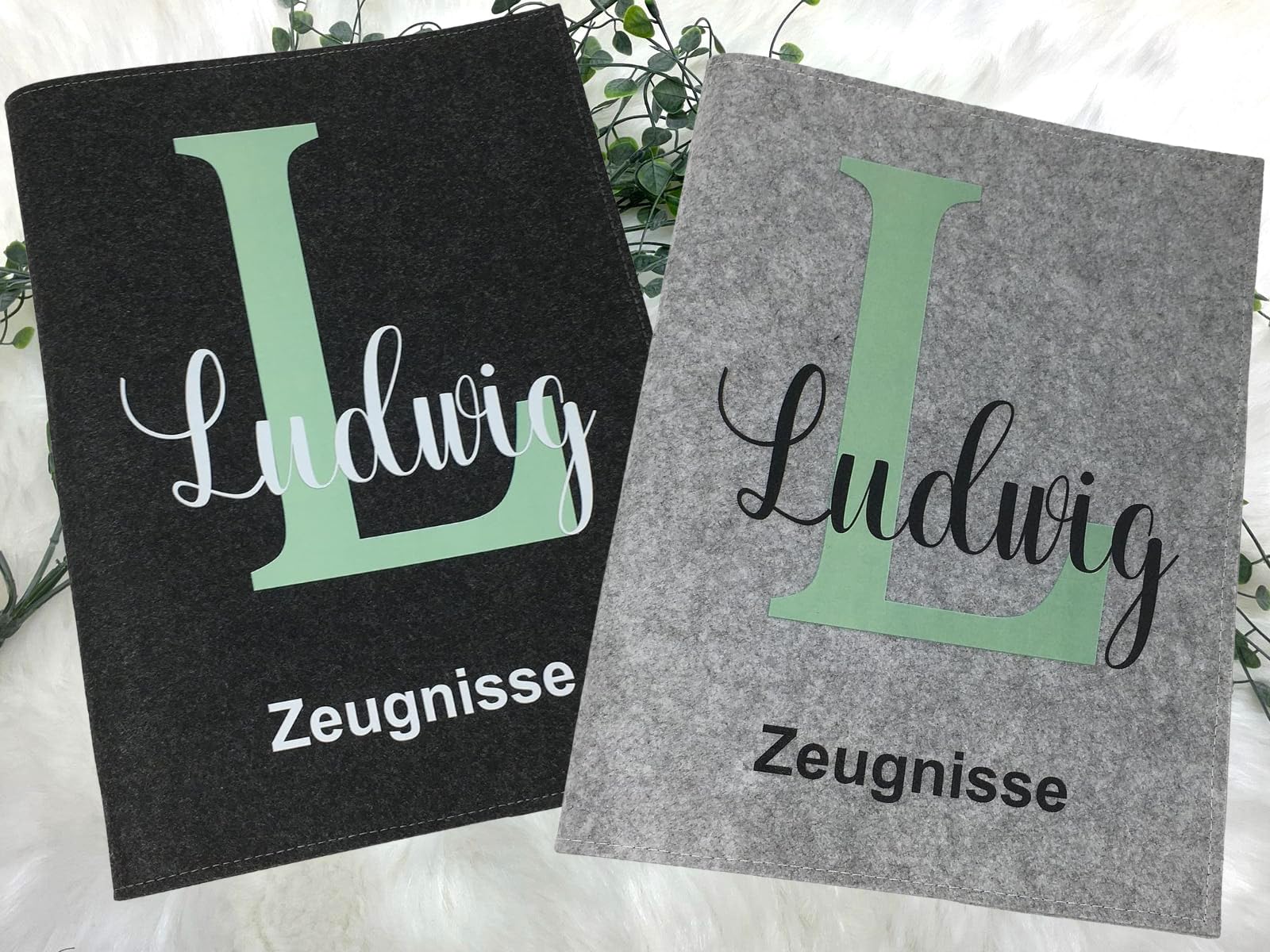 Zeugnismappe mit Namen - Mädchen und Jungen - Personalisiert Filz A4 Buchstabe Mint - Dokumenten Urkunden Mappe Kinder - Hefter Zeugnisse - Sichtbuch