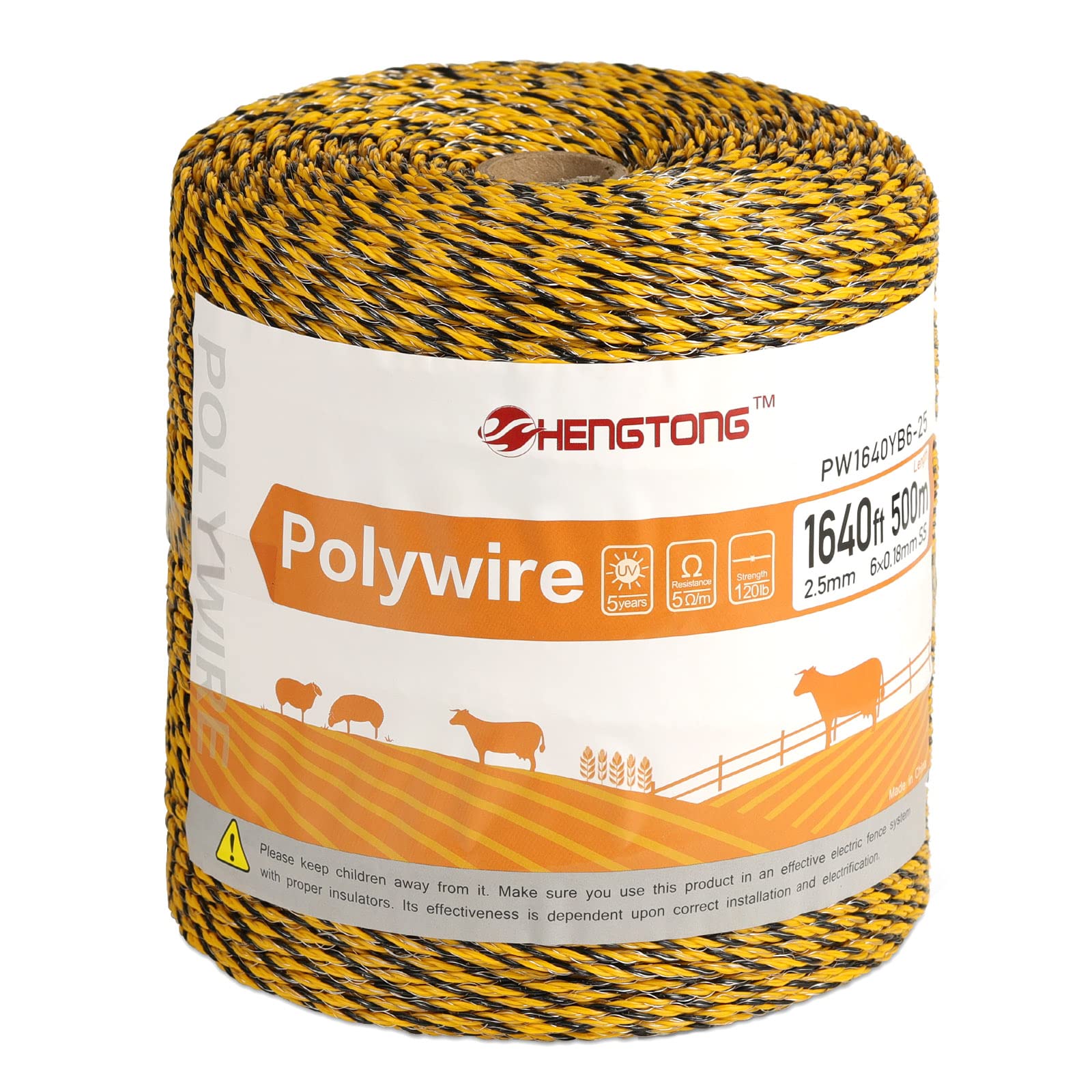 HENGTONG Electric Fence Wire 1640 Feet 500 Meters, 6 Stainless Steel Conductors, Portable Polywire Electric Fence for Livestock, Yellow and Black