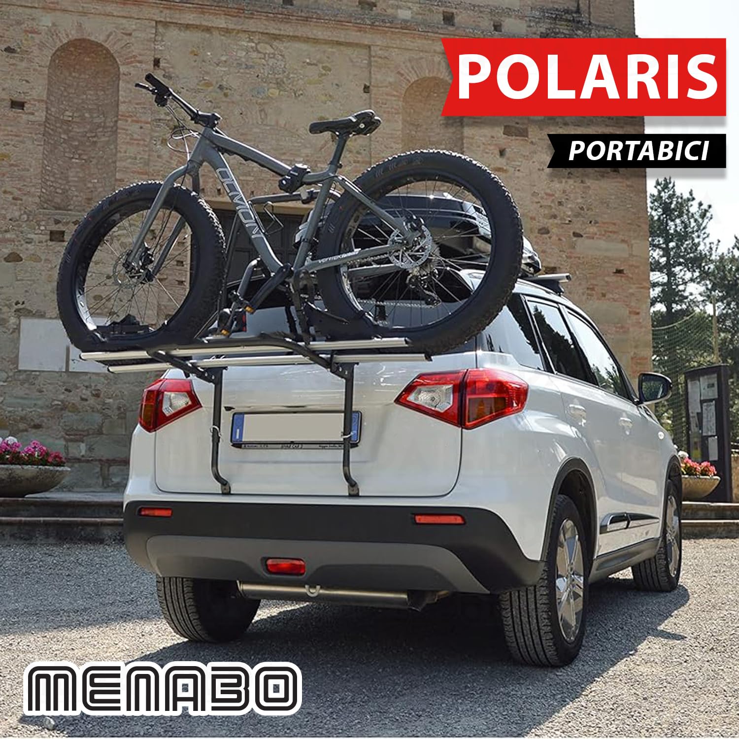 Portabici posteriore per auto da 2 bike Menabò modello POLARIS 2 in acciaio per HYUNDAI i30 (PD) Wagon 5P. dal 2016