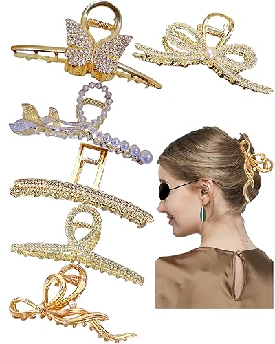 Miniatura 7 de 5 piezas de pinzas para el cabello con diamantes de imitación de doble flor, accesorios para el cabello largo para mujeres, abrazadera decorativa