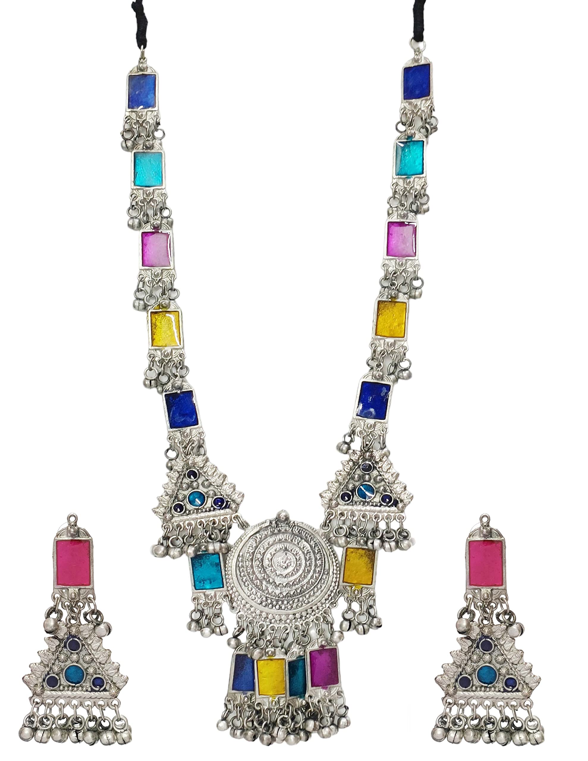 Total Fashion Latest Stylish Boho Trible Meenakari Black Metal Oxidised Chain Pendant Necklace Jewellery Set Women for Girls (B09NDMYLB6) Amazon Price History, Amazon Price Tracker