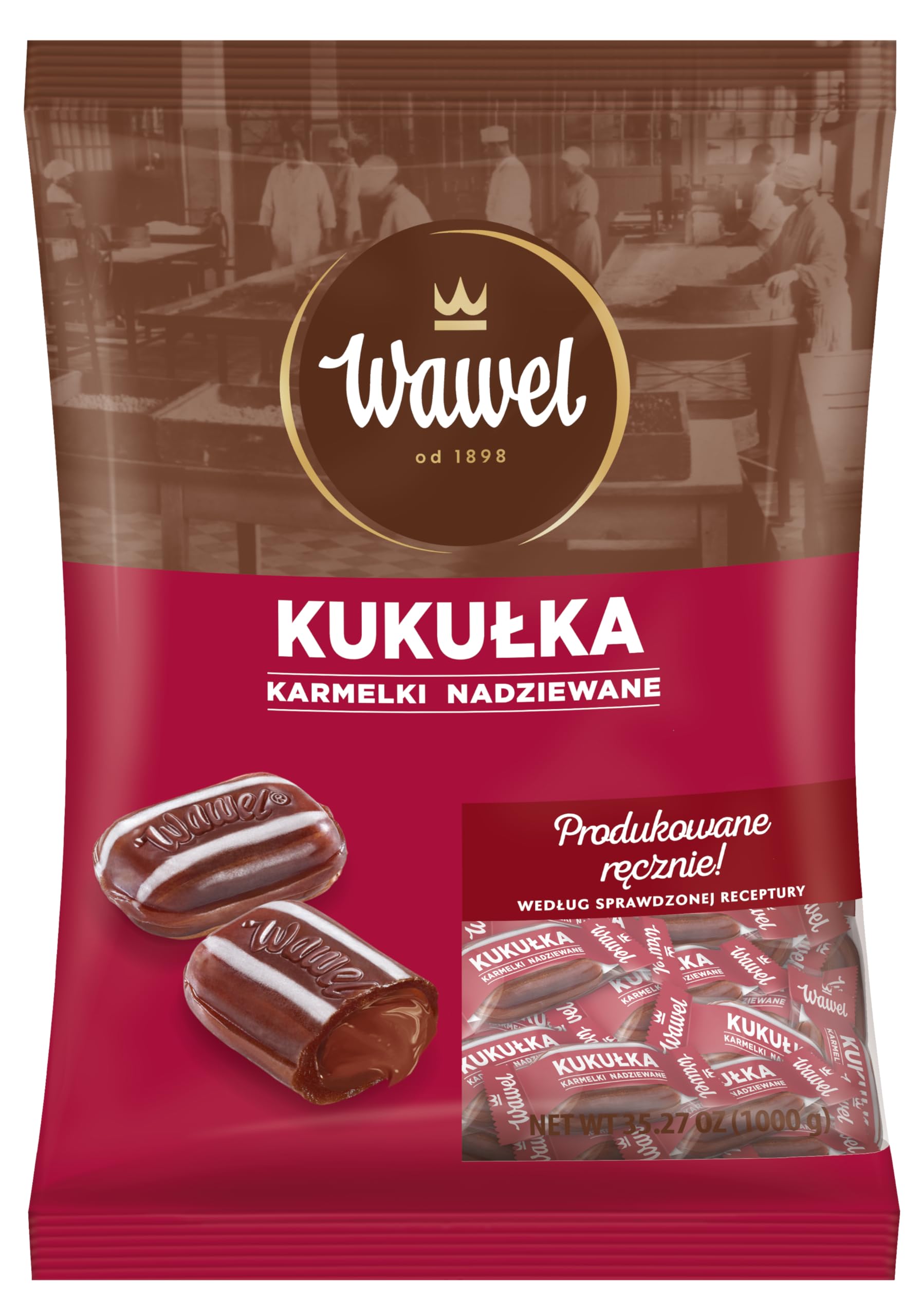 Wawel Karmelki nadziewane Kukułka cukierki z nadzieniem kakaowym 1kg 1000g
