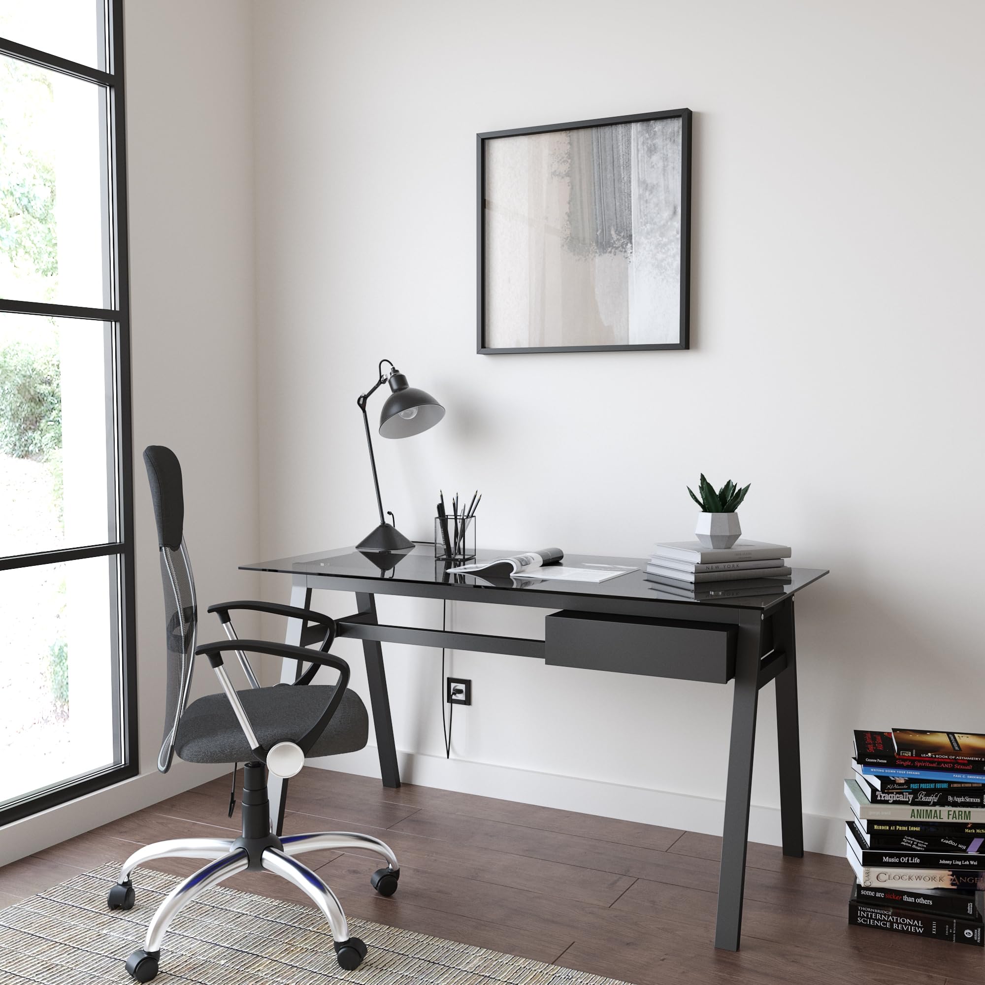 Richmond Desk Orlando Black Bundle Set with 1 Desk (65 x 140 x 76 cm, D x W x H) and 1 Chair (52 x 60 x 120 cm, D x W x H)