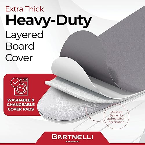 Miniatura 3 de Bartnelli Tabla de planchar profesional extra ancha de 19 x 48 pulgadas con soporte para planchar, soporte para cables, estante y cubierta y