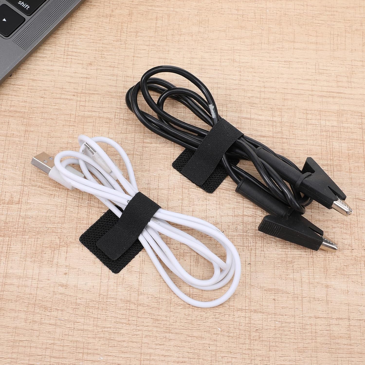 100Pcs Hook and Loop Cable Ties, Self Adhesive Wire Management Cable Clips Adjustable Hook and Loop Cable Straps Cord Wrappers Keeper Cord Holder for Kitchen Appliances Office Home (Black)