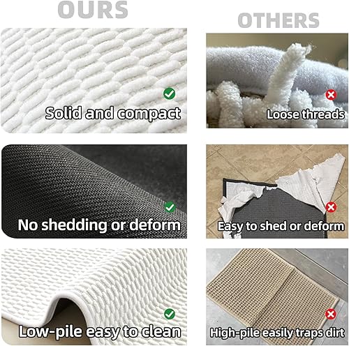 Miniatura 6 de Alfombras de baño antideslizantes, lavables, superabsorbentes, delgadas, pequeñas, de secado rápido, de pelo bajo, color blanco, de 16 x 24