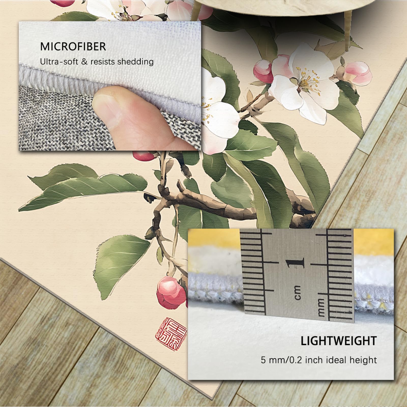 Fleur Orientale Petit Tapis Lavable Style Chinois bégonias Roses Motif Doux Mince Tapis 60x90cm pour Chambre Salon Salon Salon canapé