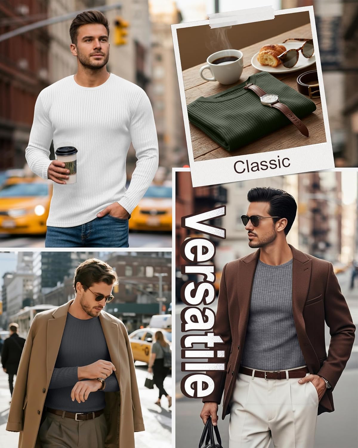 5 Pack Men's Cotton Thermal Shirts Long Sleeve Ribbed Tops Crew Neck Slim Fit Sweater Casual Pullover Undershirts - Image 2
