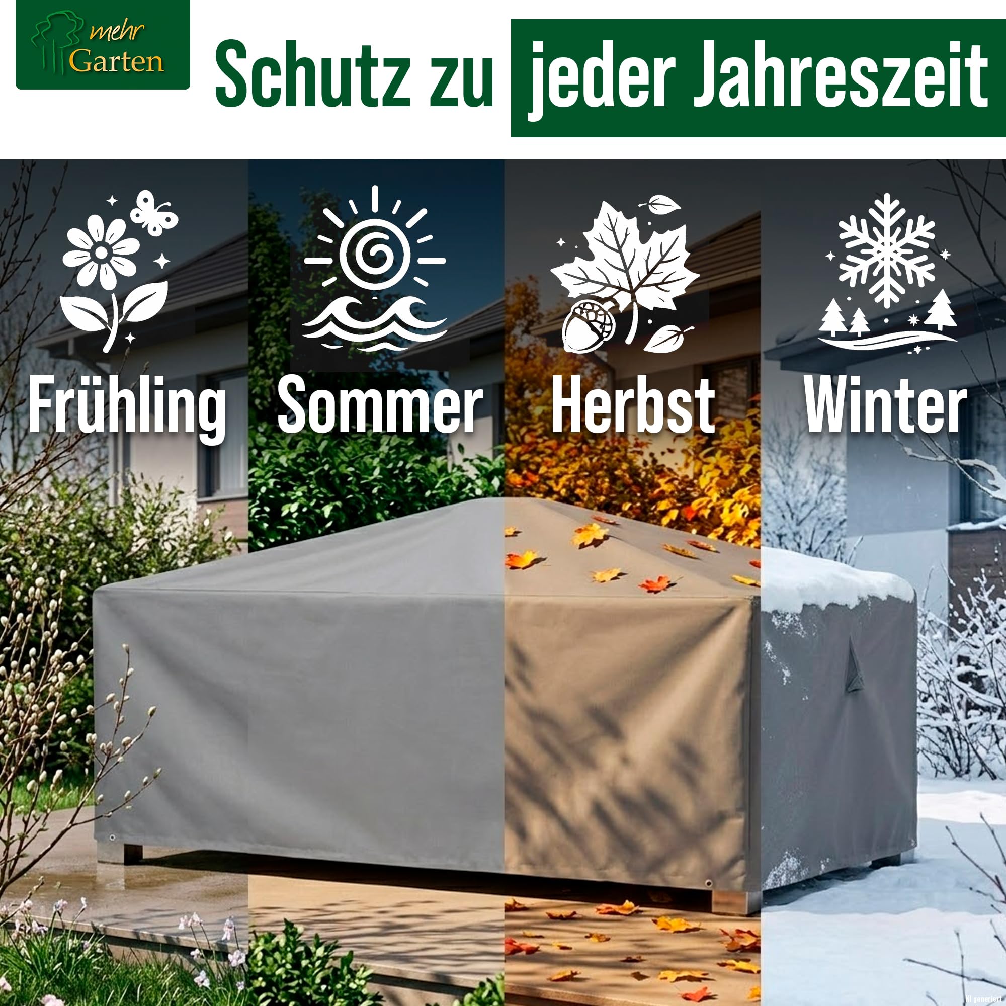 Abdeckung Gartentisch eckig, 265x115x71 cm, grau, Oxford 600D Gewebe, Tischabdeckung wasserdicht, UV-beständig und wetterfest, Schutzhülle Gartenmöbel