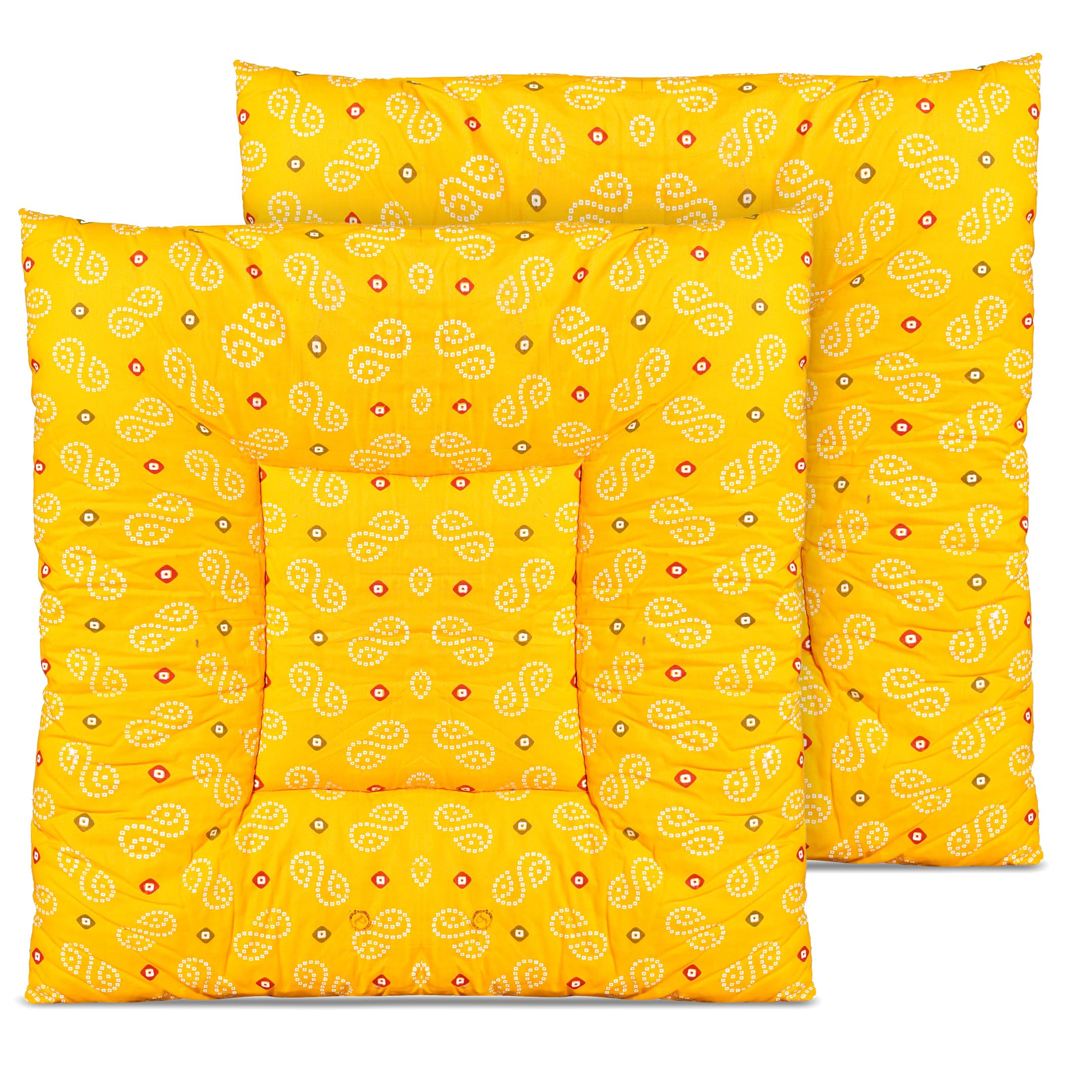 AGLA KADAM Pooja assan Yoga Sitting mat puja Floor Cushion Soft Feel Extra Thick Cotton Fabric 24 x 24 inch (Yellow)