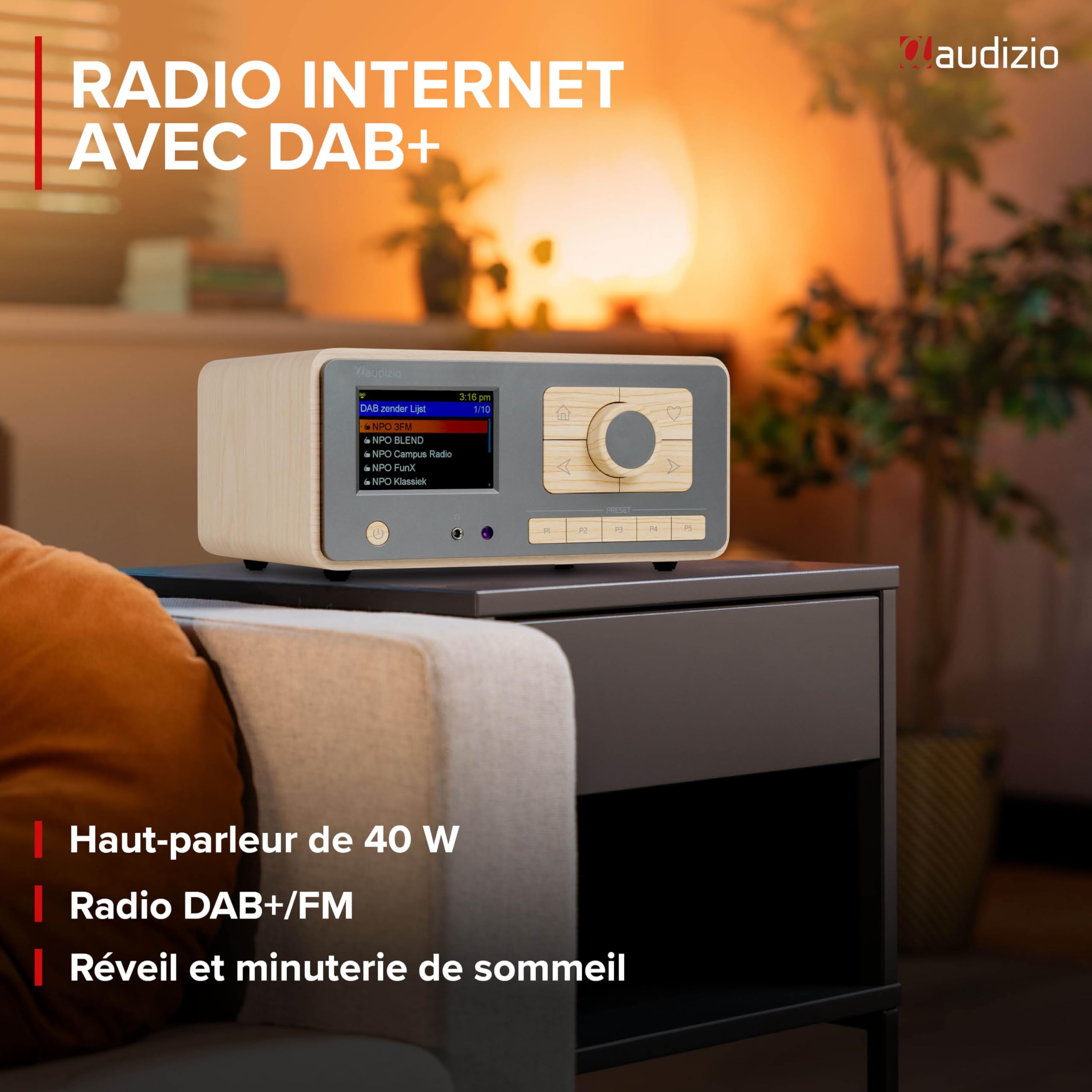Audizio Dozza Radio Internet WiFi Dab+ FM BT 5.3 40W, Radio Numérique avec Télécommande, Écran Intuitif, Sortie Jack, Design Bambou Élégant Maison