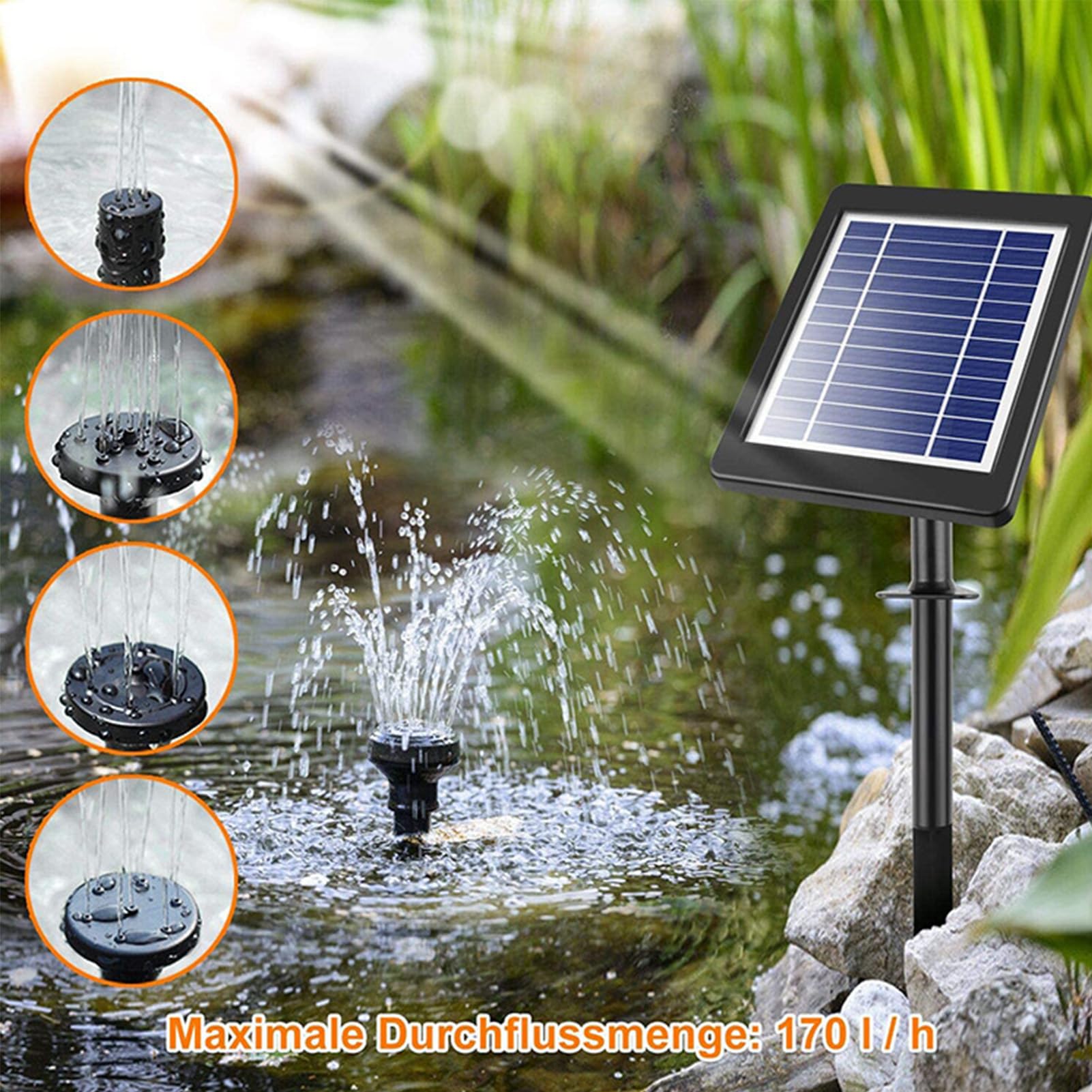 Irishom Fontein op zonne-energie met 360 graden draaibare