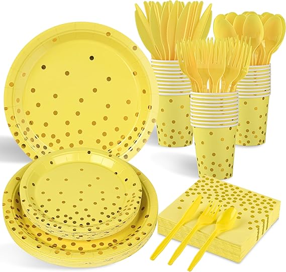 140Pcs Yellow Party Decorations Yellow Paper Plates Yellow