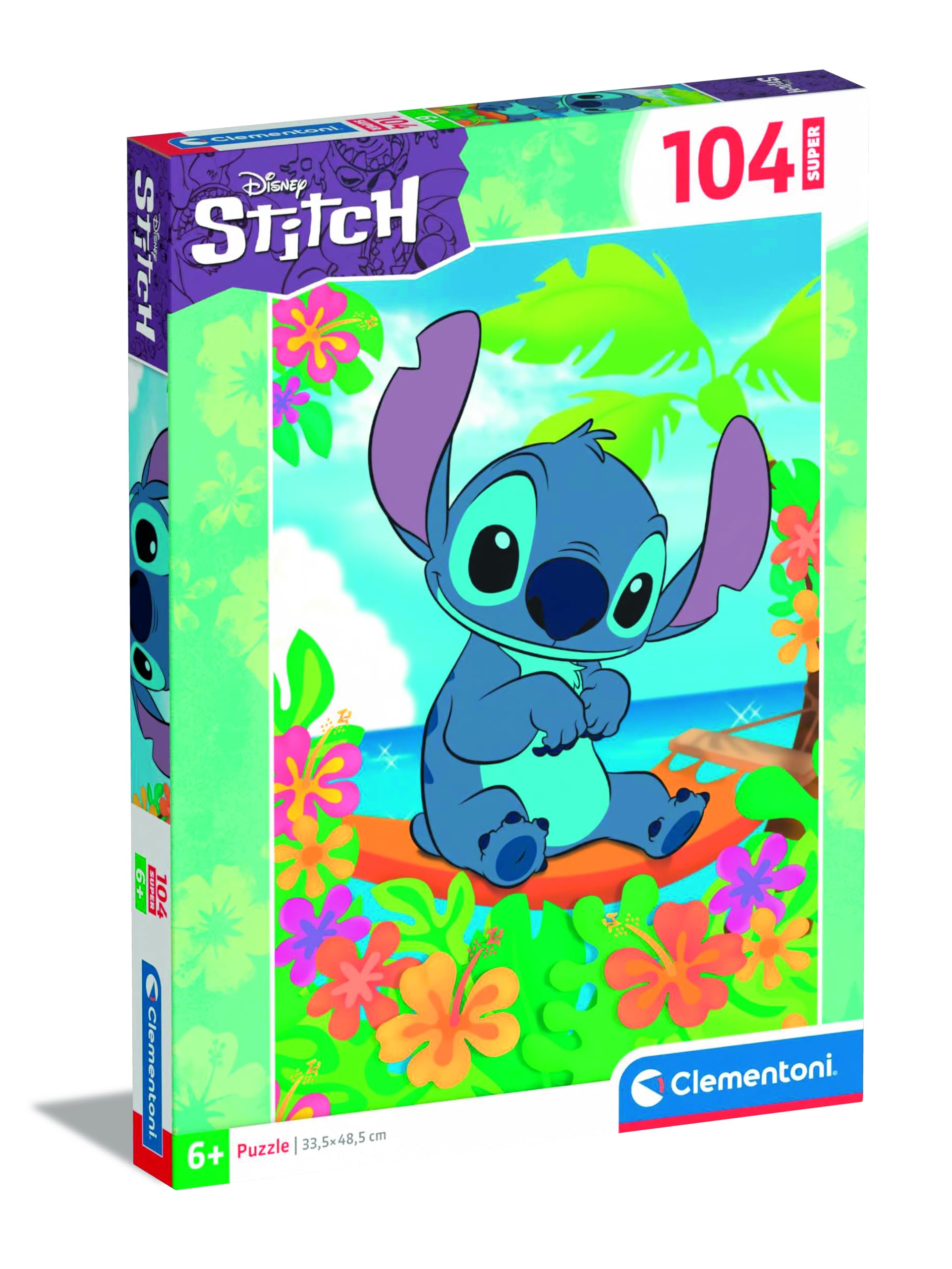 Clementoni - 27572 - Supercolor Puzzle - Super Disney Stitch - 104 Pieces| Jigsaw Puzzle For Kids Age 6| Puzzle Cartoon| Made In Italy