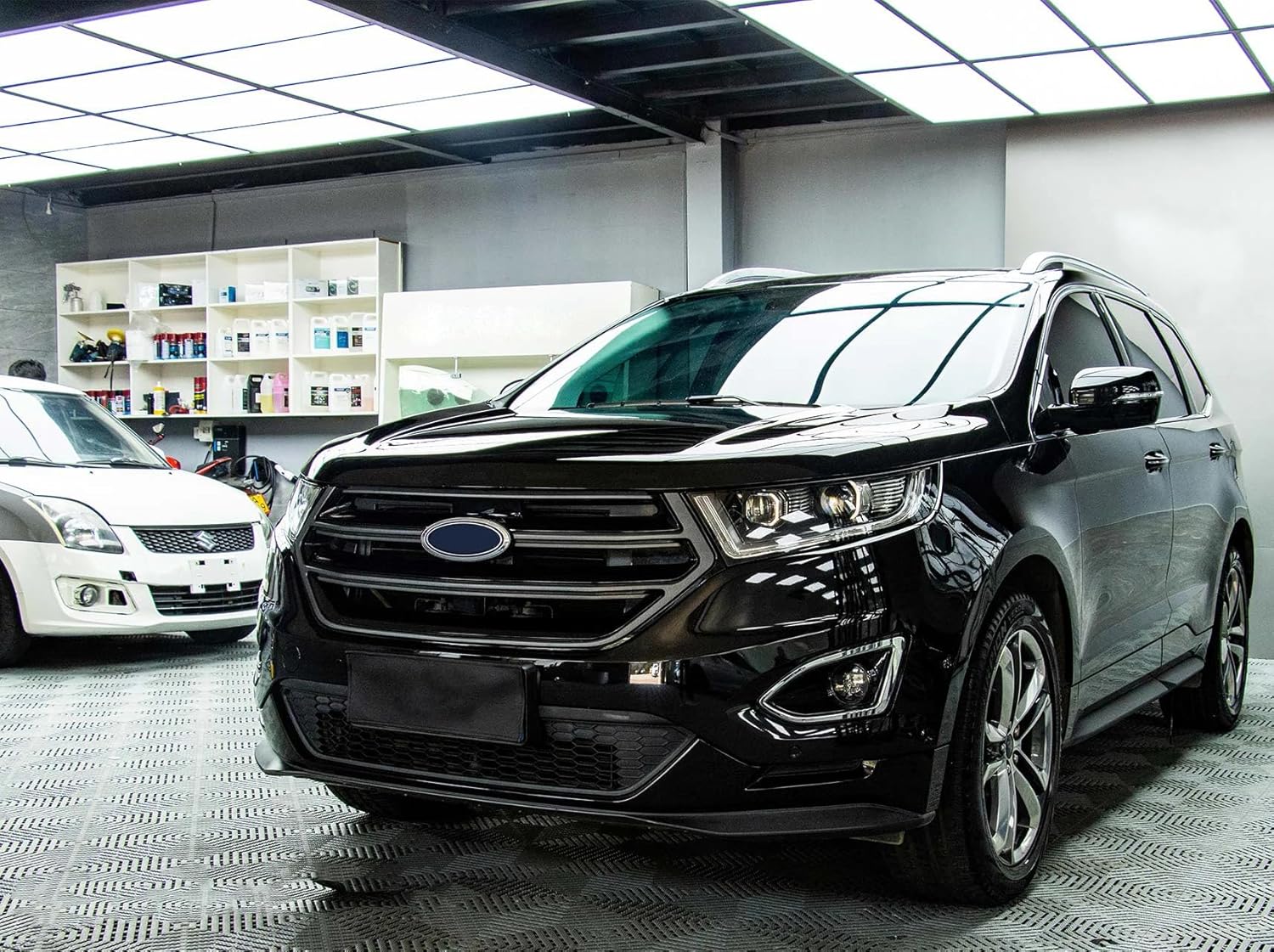 LZLRUN High Gloss Black Vinyl Wrap Self Adhesive Air Release Bubble - Outdoor Rated for Automotive Use - 12" x 60" Knife + Hand Tool (Black, 4FT x 10FT)