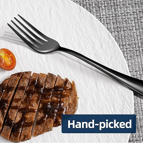 Miniatura 5 de Tenedores de cena de 16 piezas, 8 pulgadas, tenedores de cubiertos de acero inoxidable extrafinos de grado alimenticio (negro)