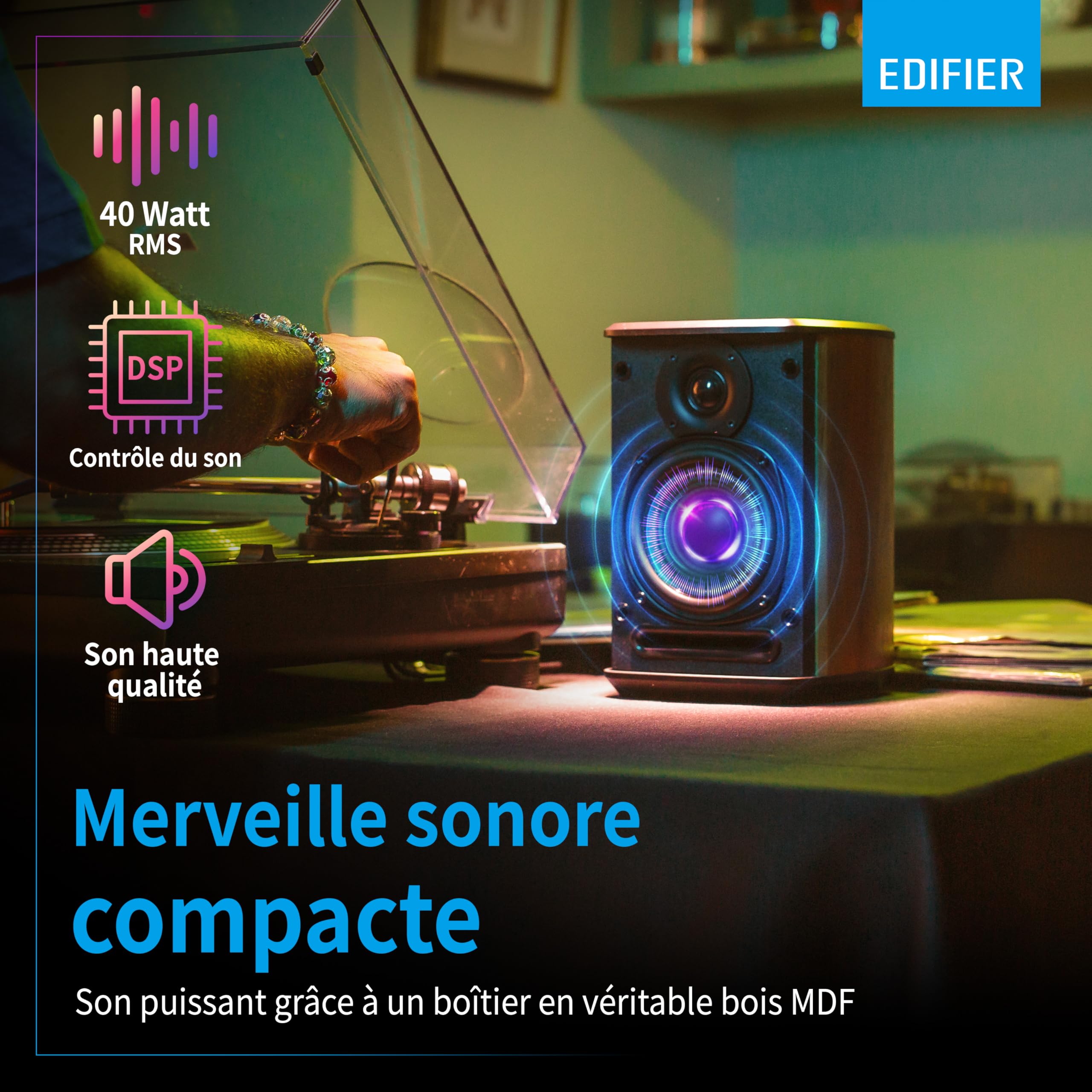 Edifier MS50A - Haut-Parleur WiFi Samrt avec Bluetooth et Fonction stéréo sans Fil Fonctionne avec Amazon Alexa, Apple AirPlay 2, Spotify, etc. Marron