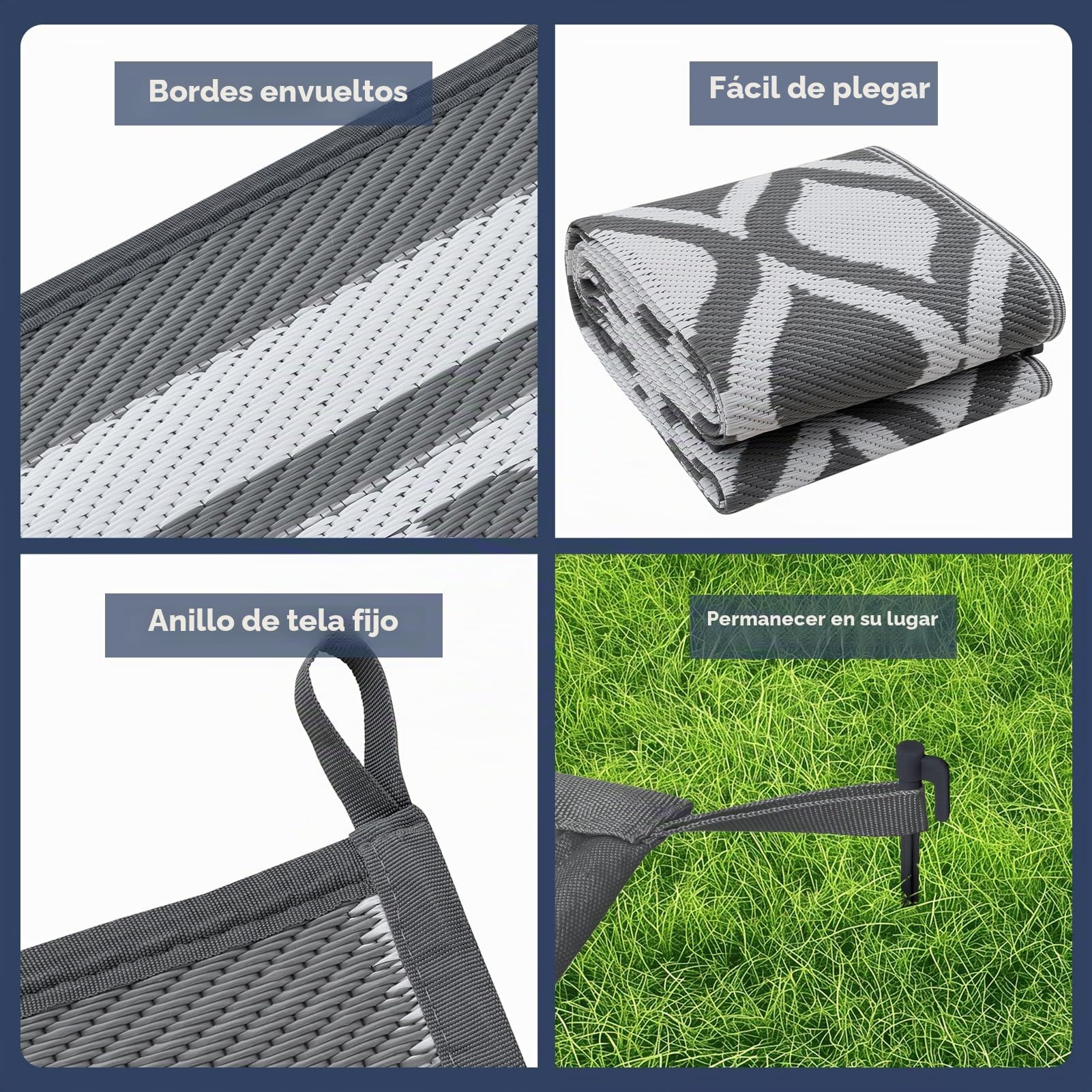 VK·LIVING Alfombra Exterior 120X180cm Impermeable Reversible Duradera & UV Resistente Moderna Portátil Ligera para Alfombra de Exterior Balcón Camping Patio RV Gris&Blanco