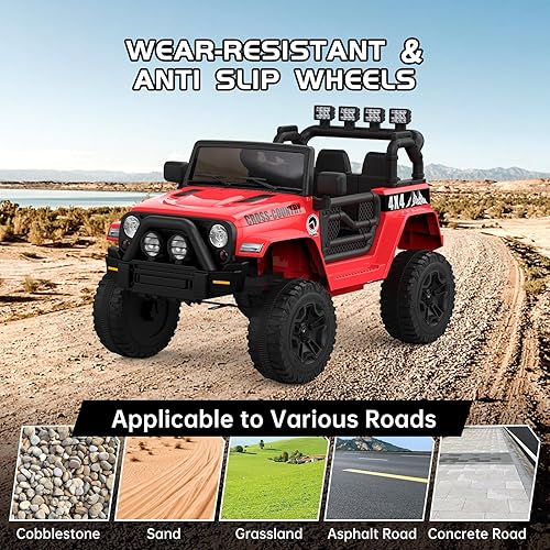 Miniatura 6 de Auto eléctrico para niños de 12 V con control remoto para padres, suspensión de resorte, luces LED, Bluetooth, 2 velocidades, rojo