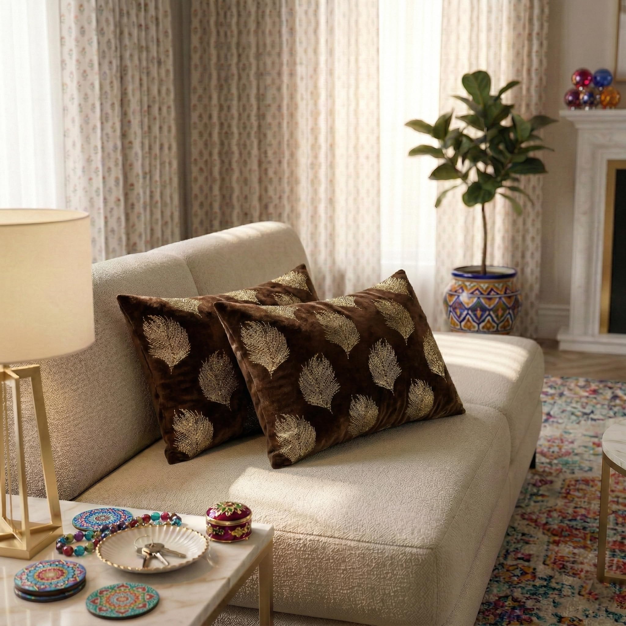 RD TREND® Velvet Cushion Covers Set of 2 | Throw Pillow Covers for Sofa, Bed & Living Room | Rectangular Cushion Cover 12x18 Inches | Perfect for Home Décor Brown-image-33
