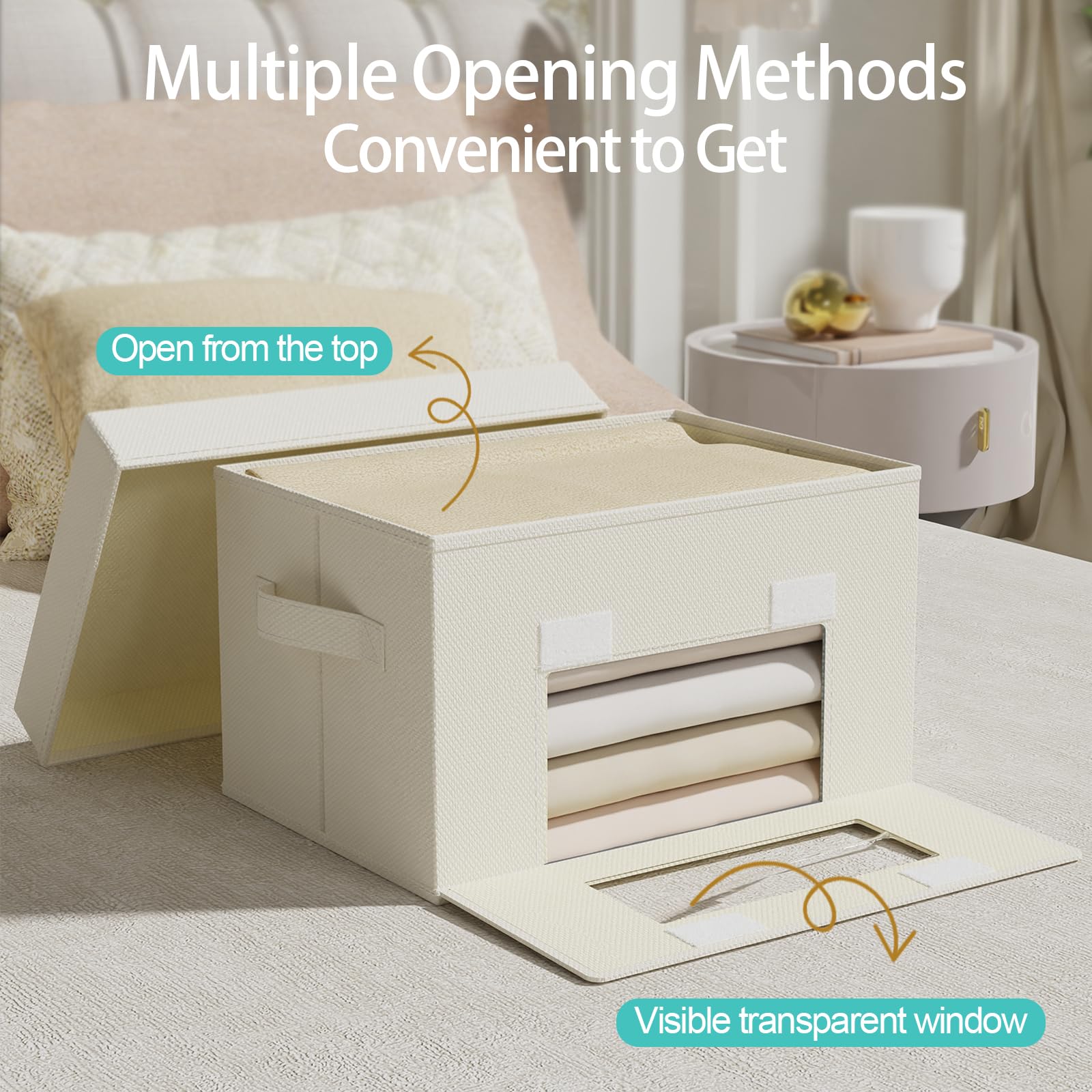 2 Scatole Portaoggetti Finestra Trasparente, 38x25x25 cm, Beige | Organizzatori Capienti per Armadio in Tessuto con Coperchio, Pieghevoli Unità Di Organizzazione, Contenitori per Vestiti