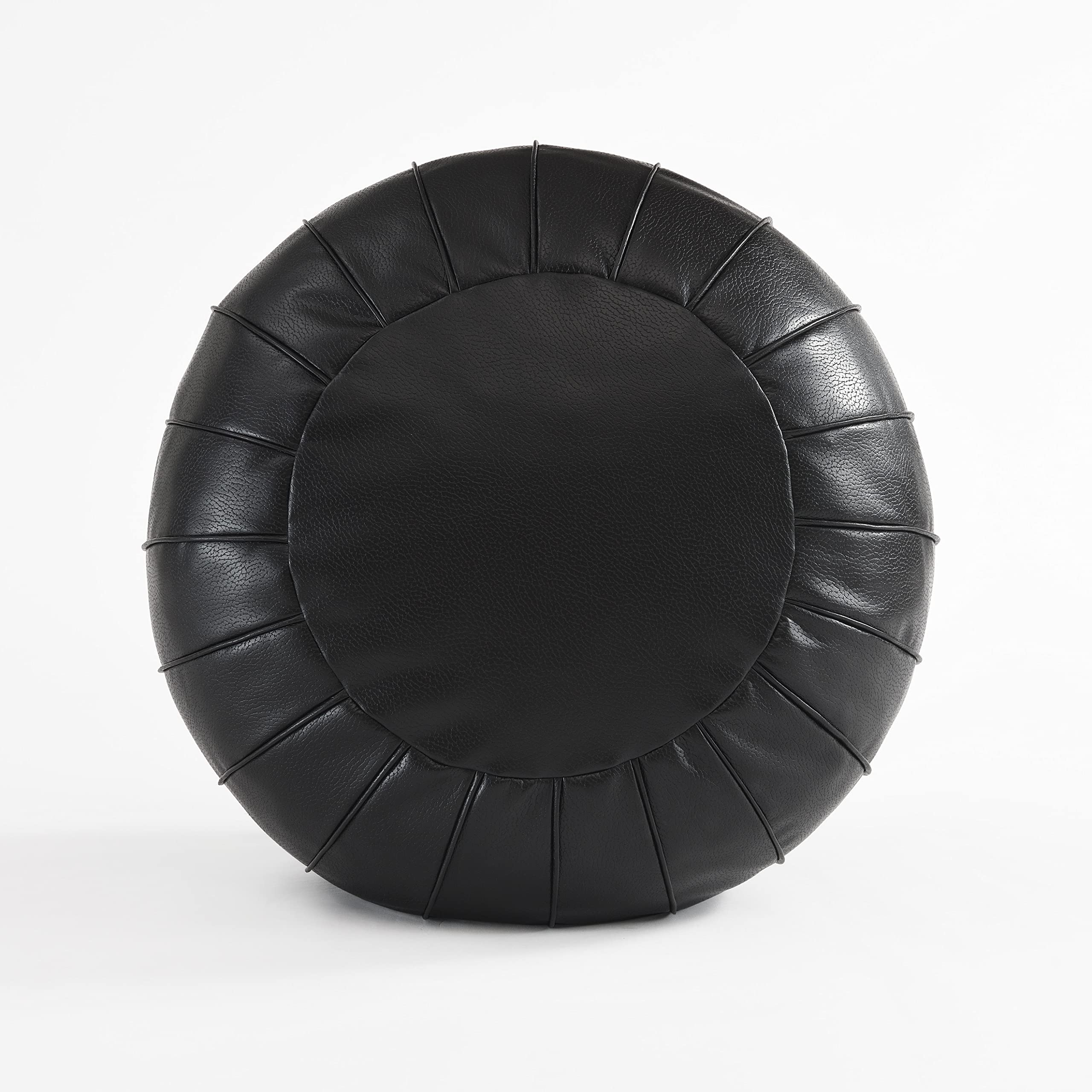C COMFORTLAND Unstuffed Pouf, Faux Leather Poufs Cover, Medium Round Poof Ottomans, Floor Bean Bag Ottoman, Foot Rest Storage Pouffe for Living Room, Bedroom, or Gifts Black
