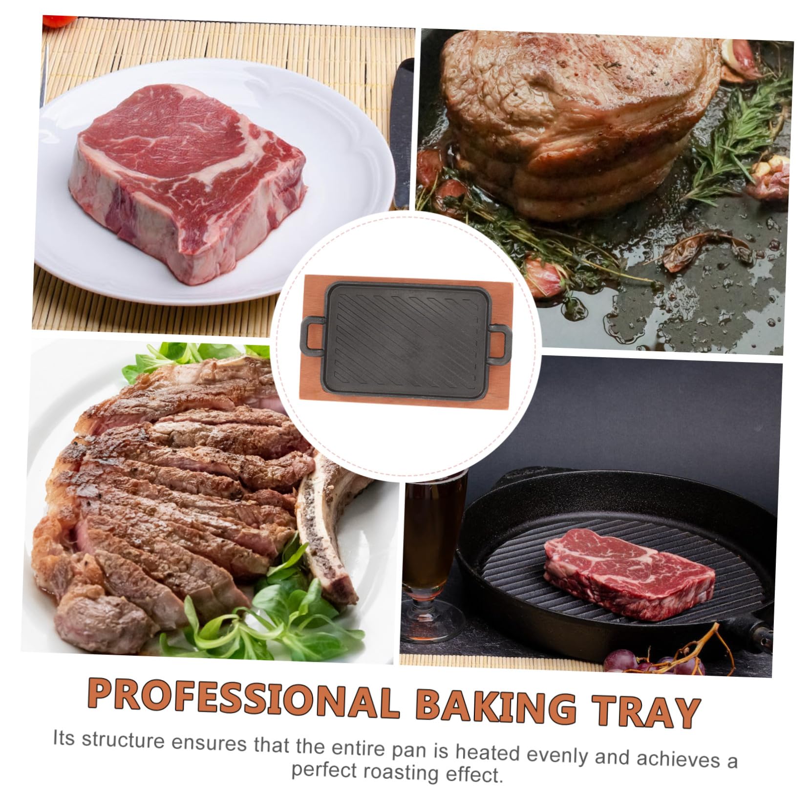 Sartén para Parrilla de Barbacoa de Hierro, 1 Juego | Rectangular, Diseño Compacto y Práctico, se Guarda Facilidad, Calor Uniforme