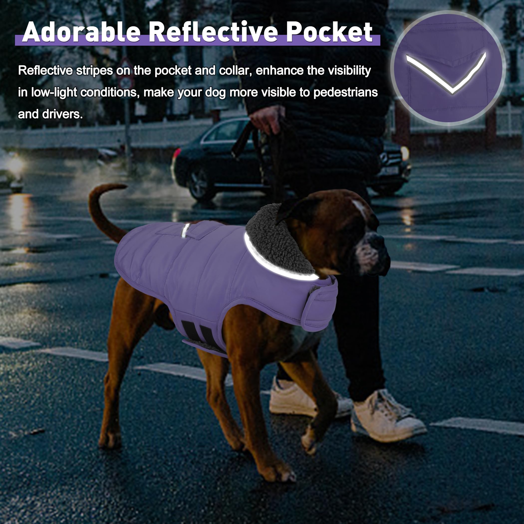 Petglad Abrigo para perro, chaqueta de invierno impermeable con bolsillo, chaleco reflectante ajustable para perro, suéter de forro polar cálido y acogedor para perros pequeños, medianos y