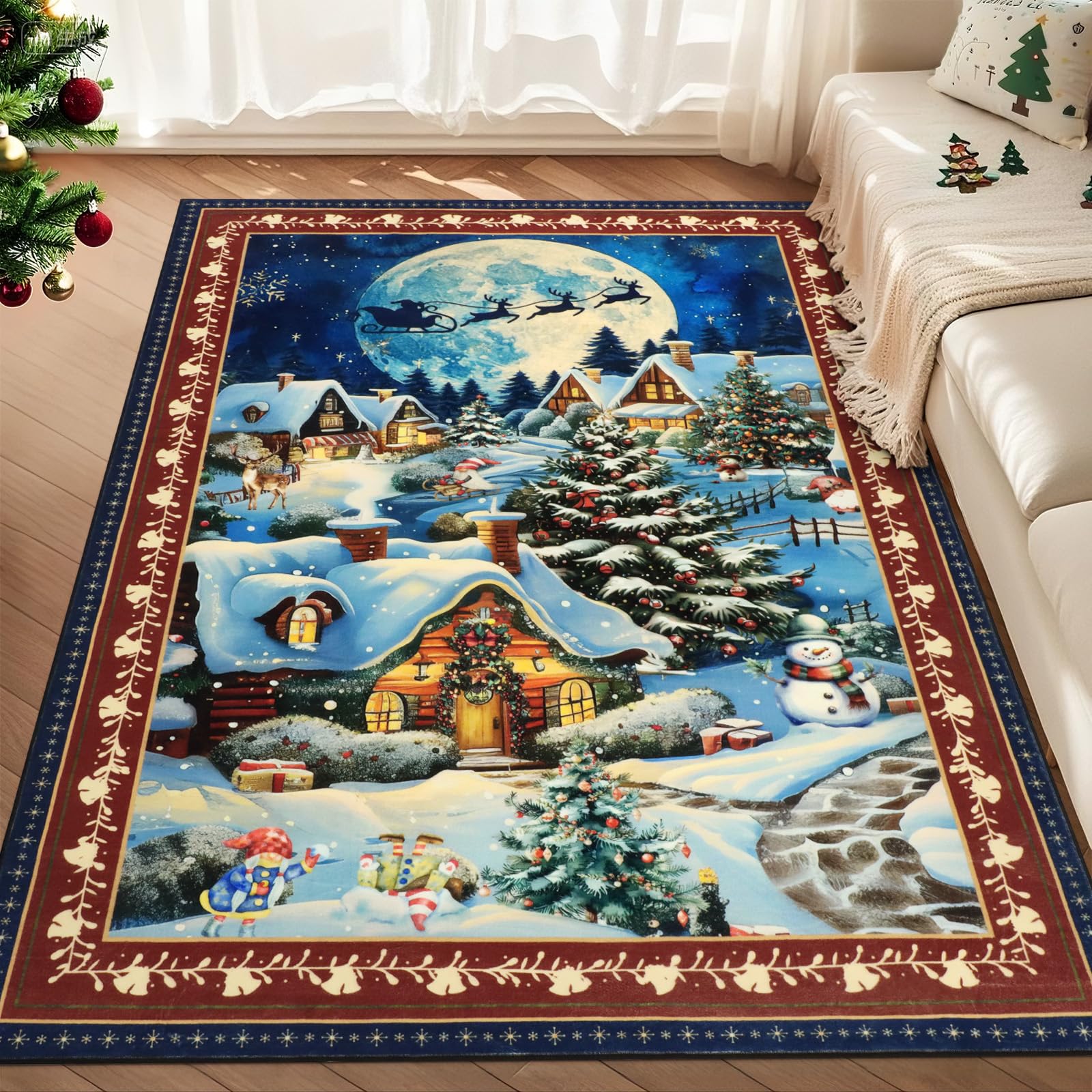Geanup Christmas Rug Living Room 120 x 180 cm Washable Red City