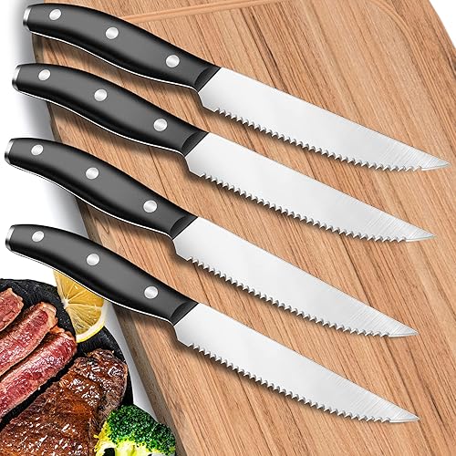 Miniatura 2 de Juego de cuchillos para carne, juego de cuchillos para carne, 4.6 pulgadas, altamente resistente y duradero, cuchillo dentado de acero inoxidable
