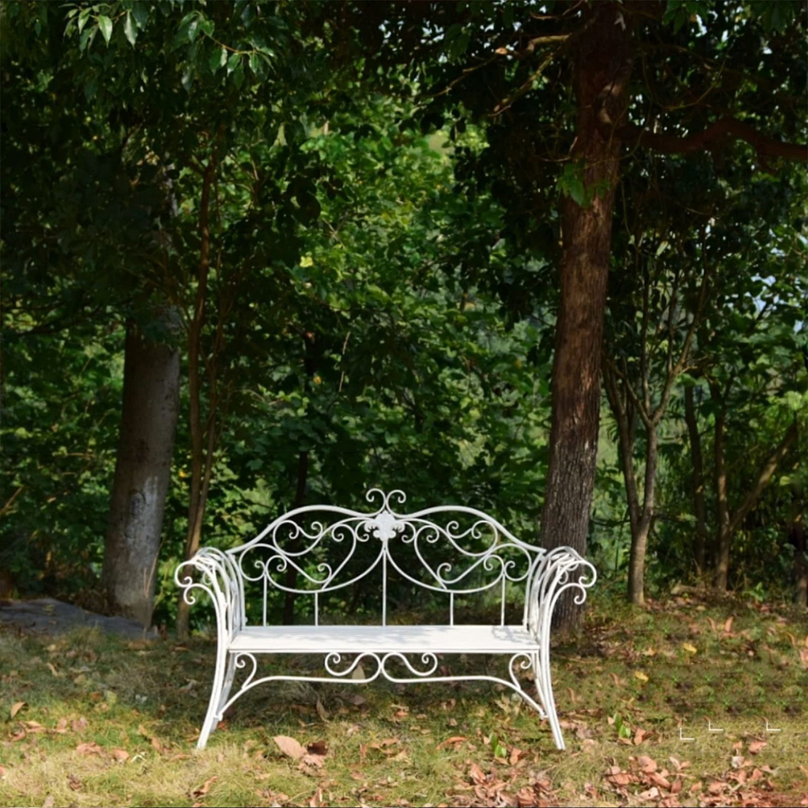 Panchina da giardino con schienale decorativo in ghisa, doppio sedile per patio, cortile e balcone
